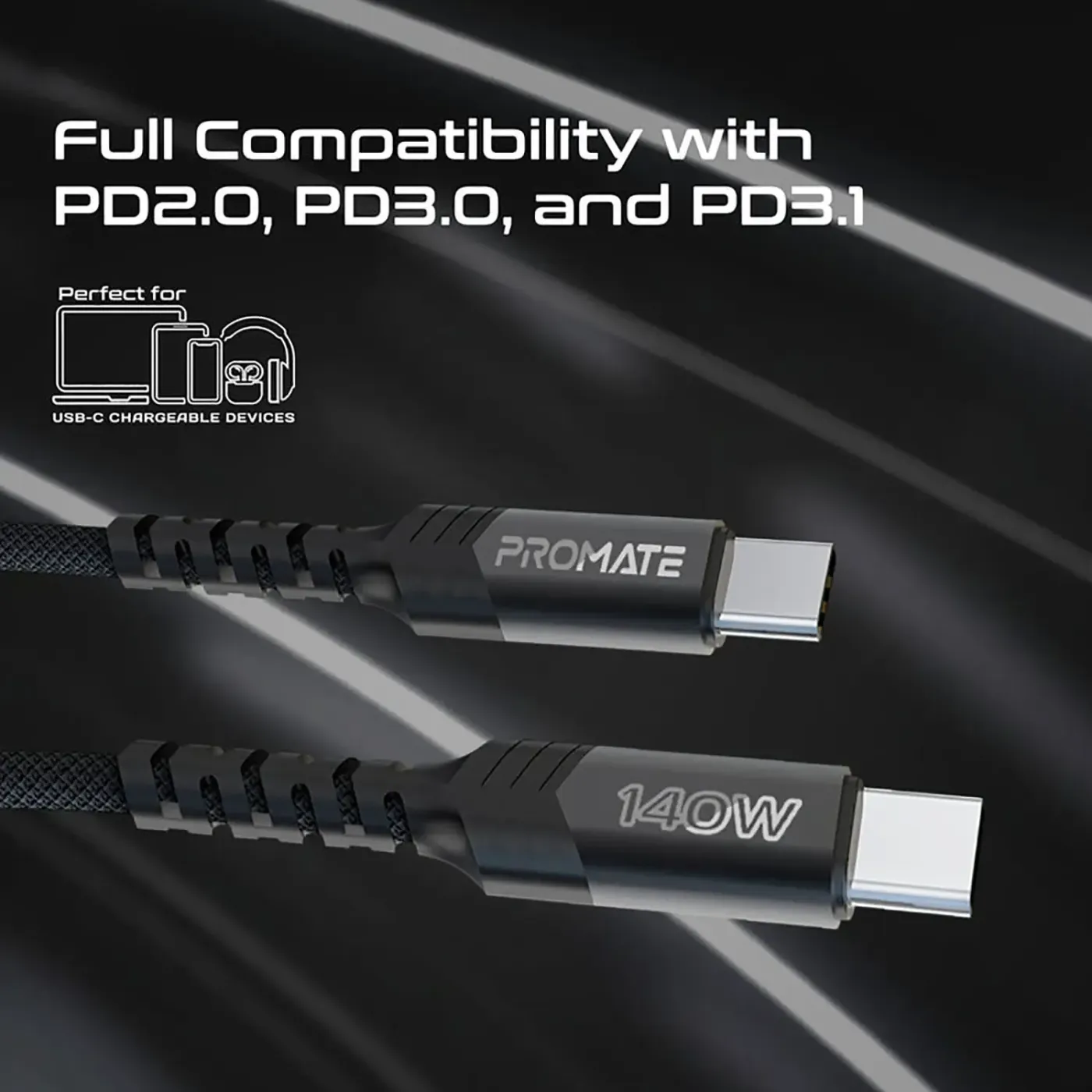 Promate PowerLink-3C 2-in-1 USB-C charging cable