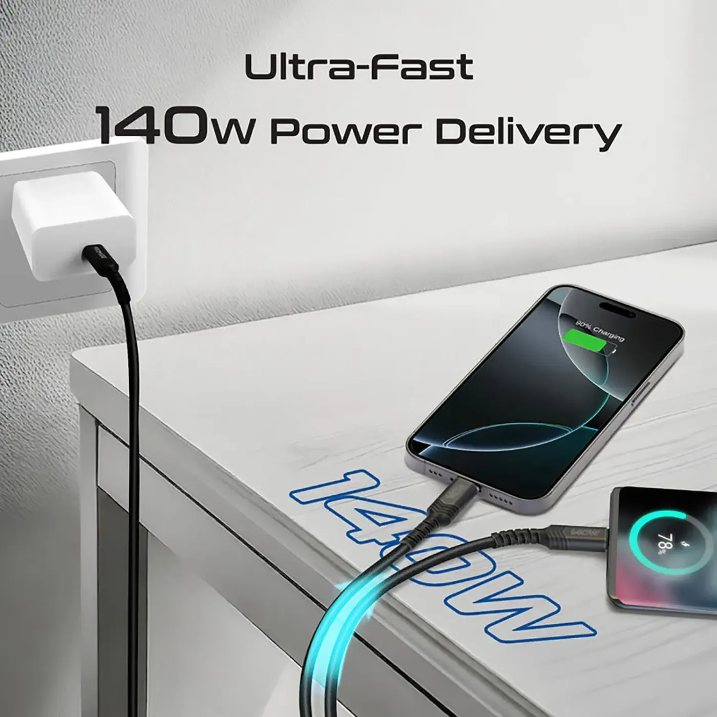 Two devices charging together from the PowerLink-3C cable