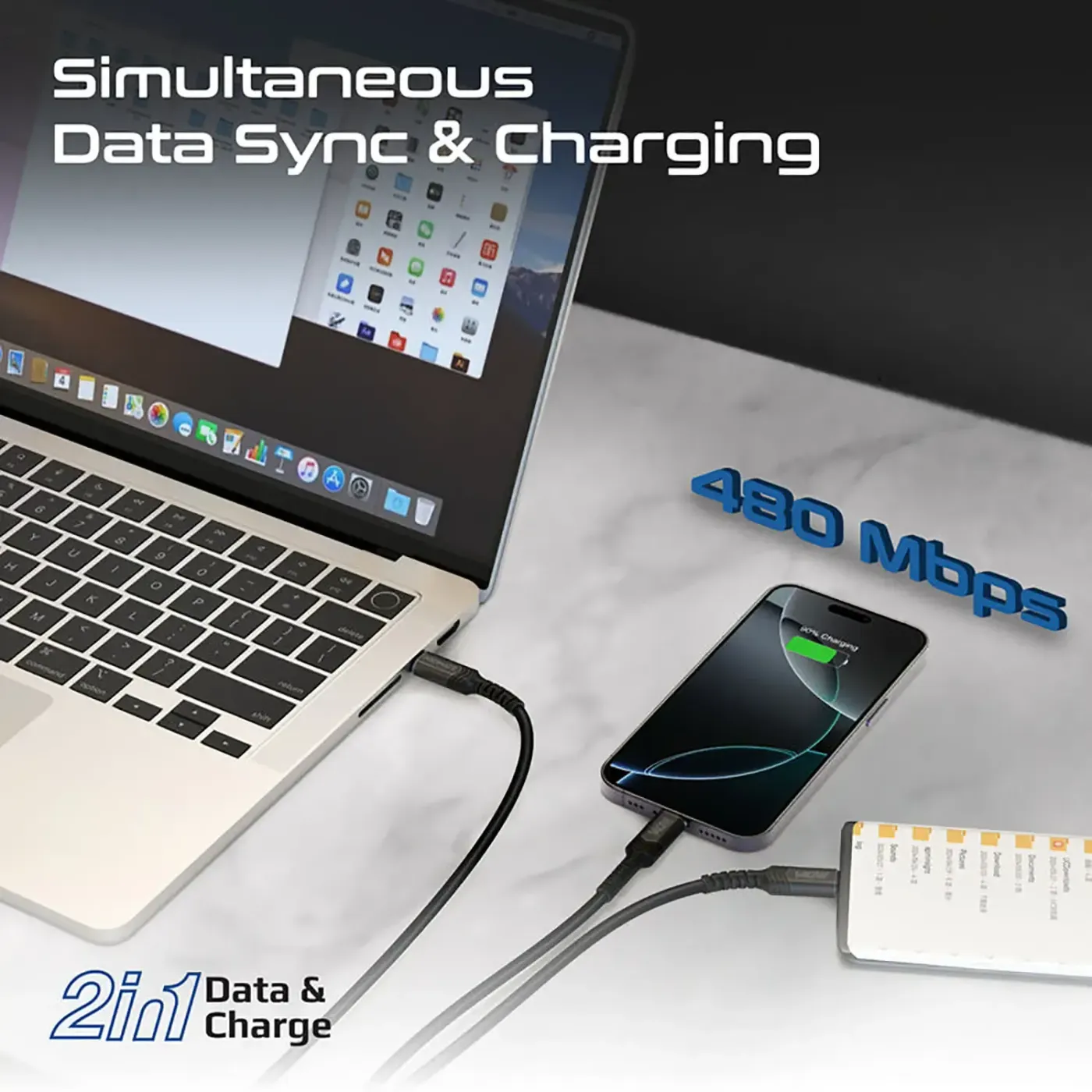PowerLink-3C cable syncing files between USB-C devices