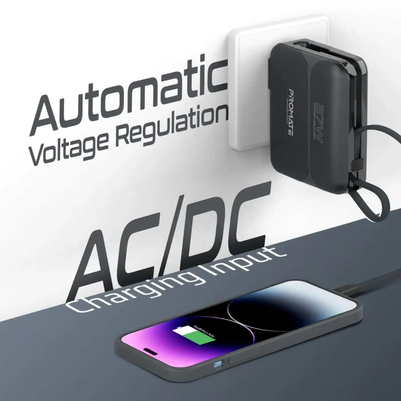 Promate PowerPack-20 Pro 20000mAh power bank with its built-in cables