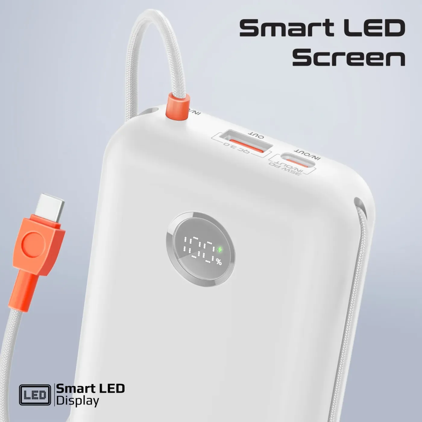 Promate PowerPod-30 30000mAh power bank in white shown from the front