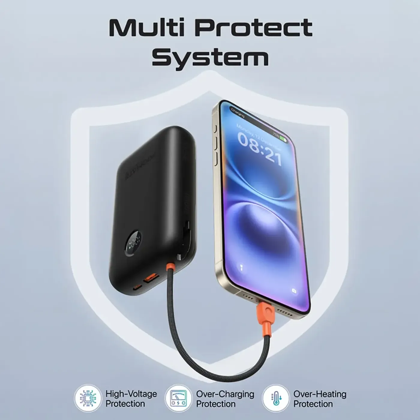 Promate PowerPod power bank with its LED charge display visible