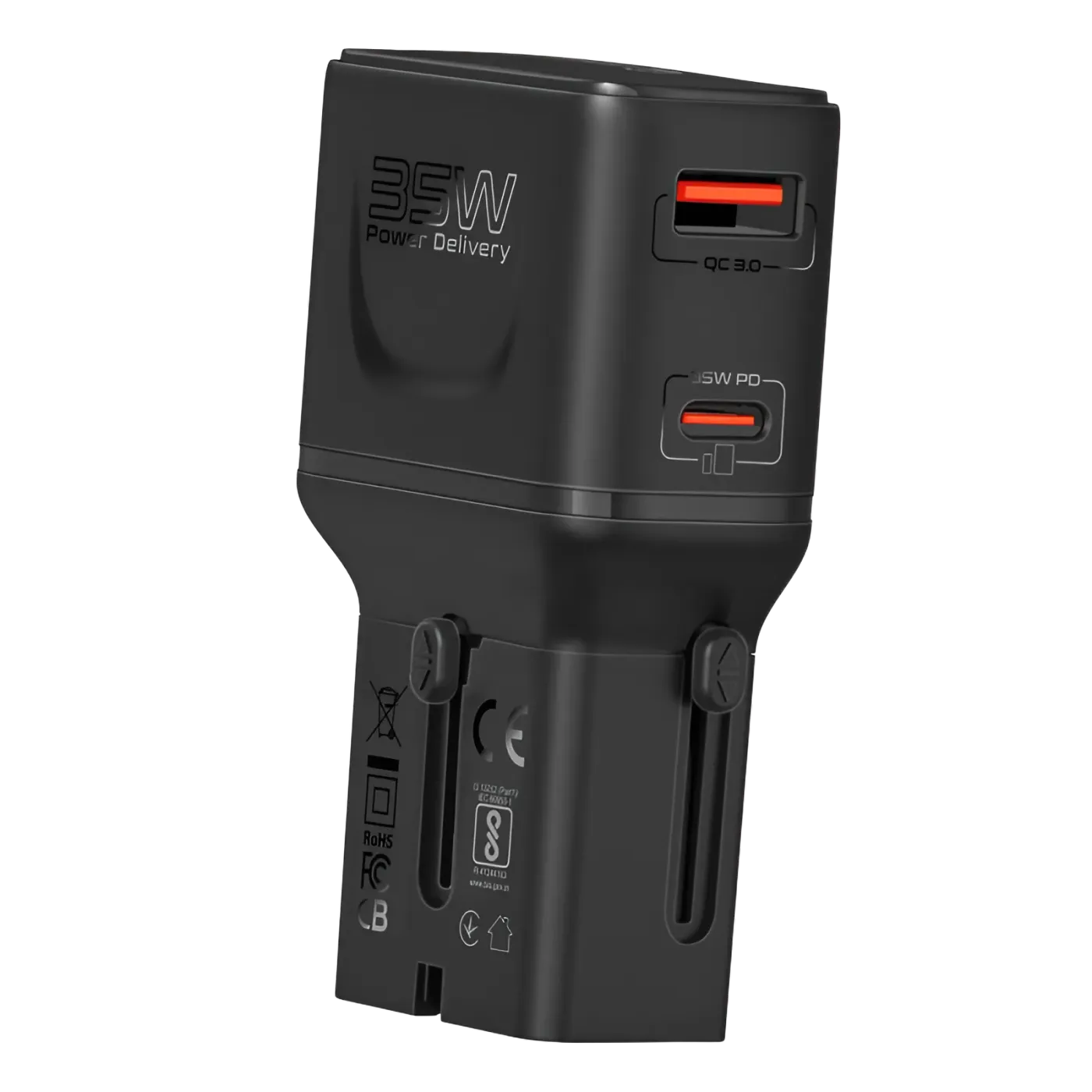 Promate TriPlug-PD35 universal travel adapter in black