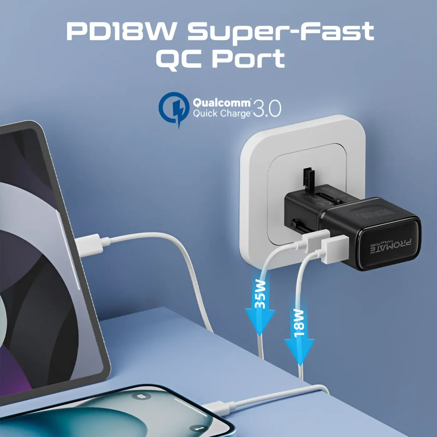 USB-A port on the TriPlug-PD35 charging a phone