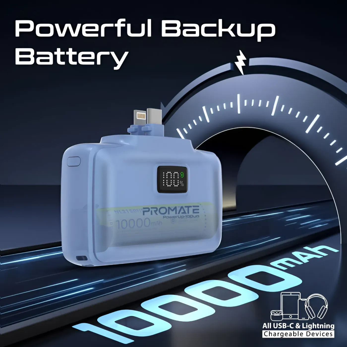 LED charge display on the front of the Promate POWERUP-10DUO