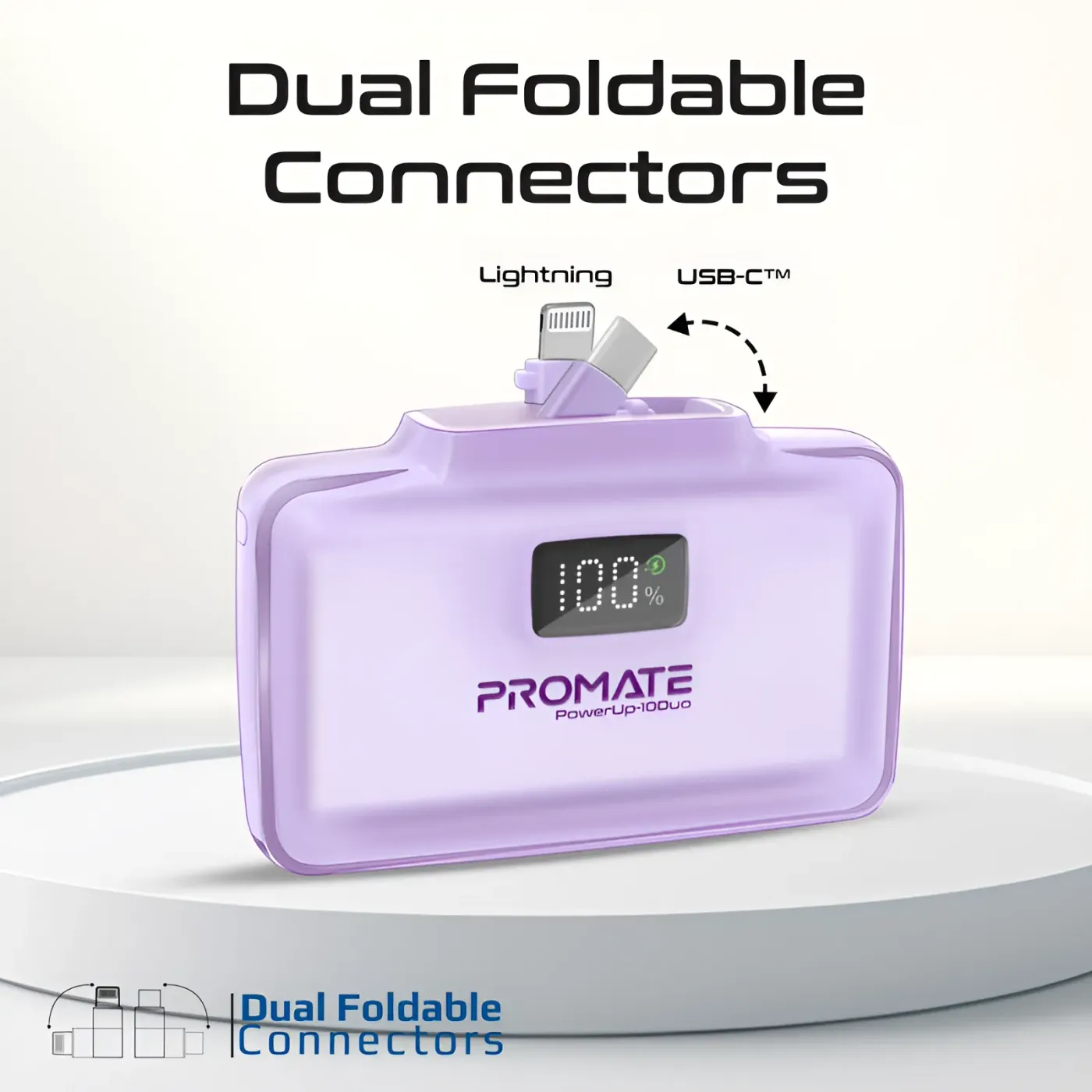 USB-C charging port on the edge of the purple POWERUP-10DUO