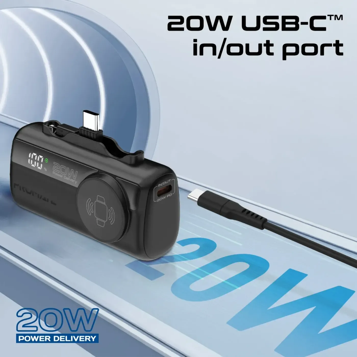Foldable Lightning connector on the Promate PowerUp-Trio portable charger