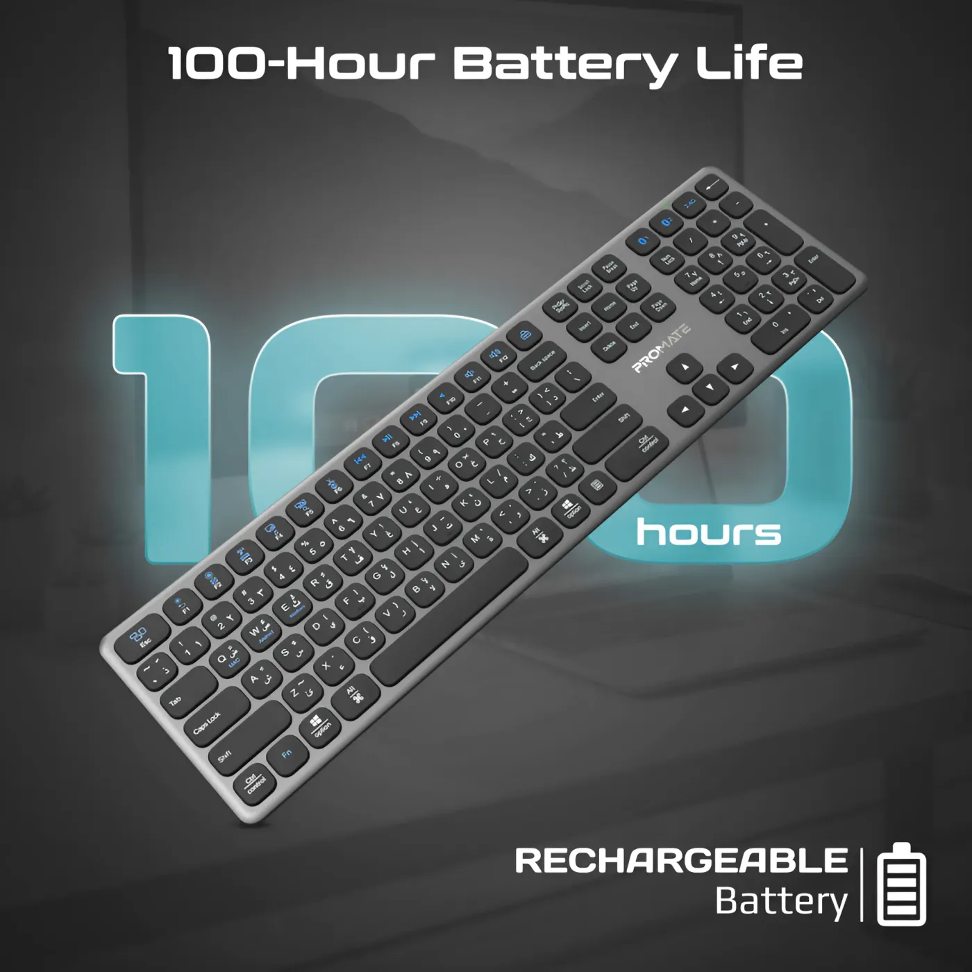 Promate ProKeys-X2 slim full-size wireless keyboard