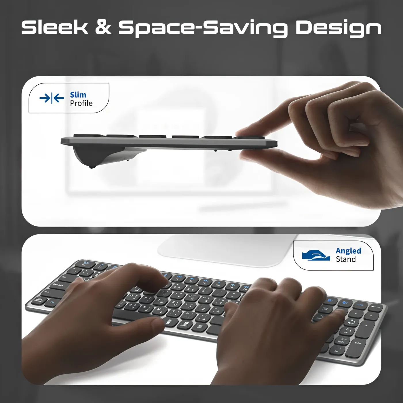 ProKeys-X2 being used to type on a tablet propped on a desk