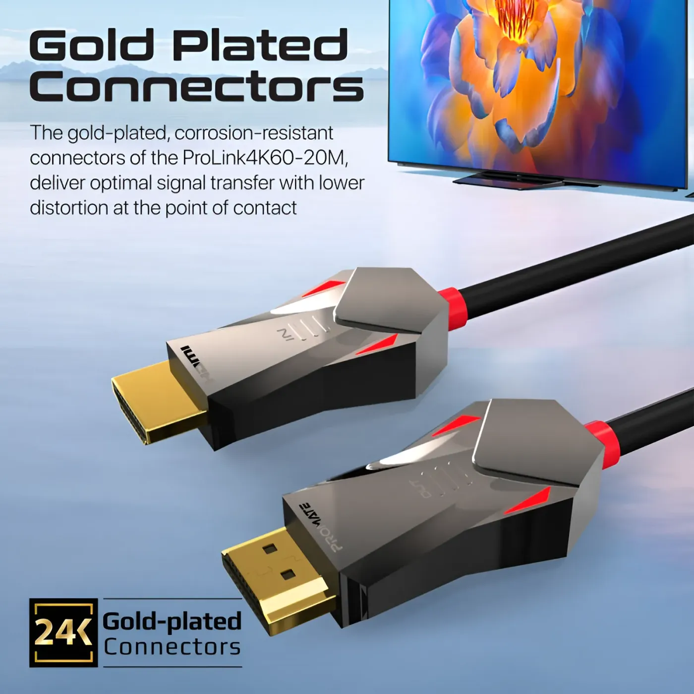 Ceiling-mounted projector fed by the PROLINK4K60-20M cable