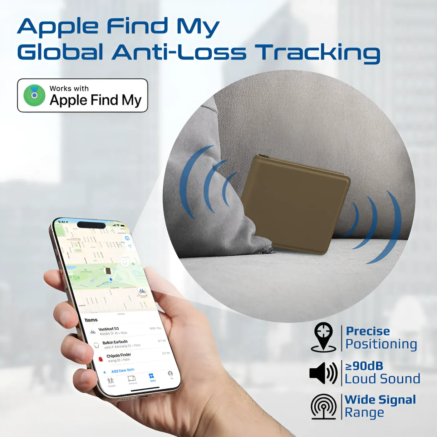 Brown ProWallet located on an Apple Find My map view