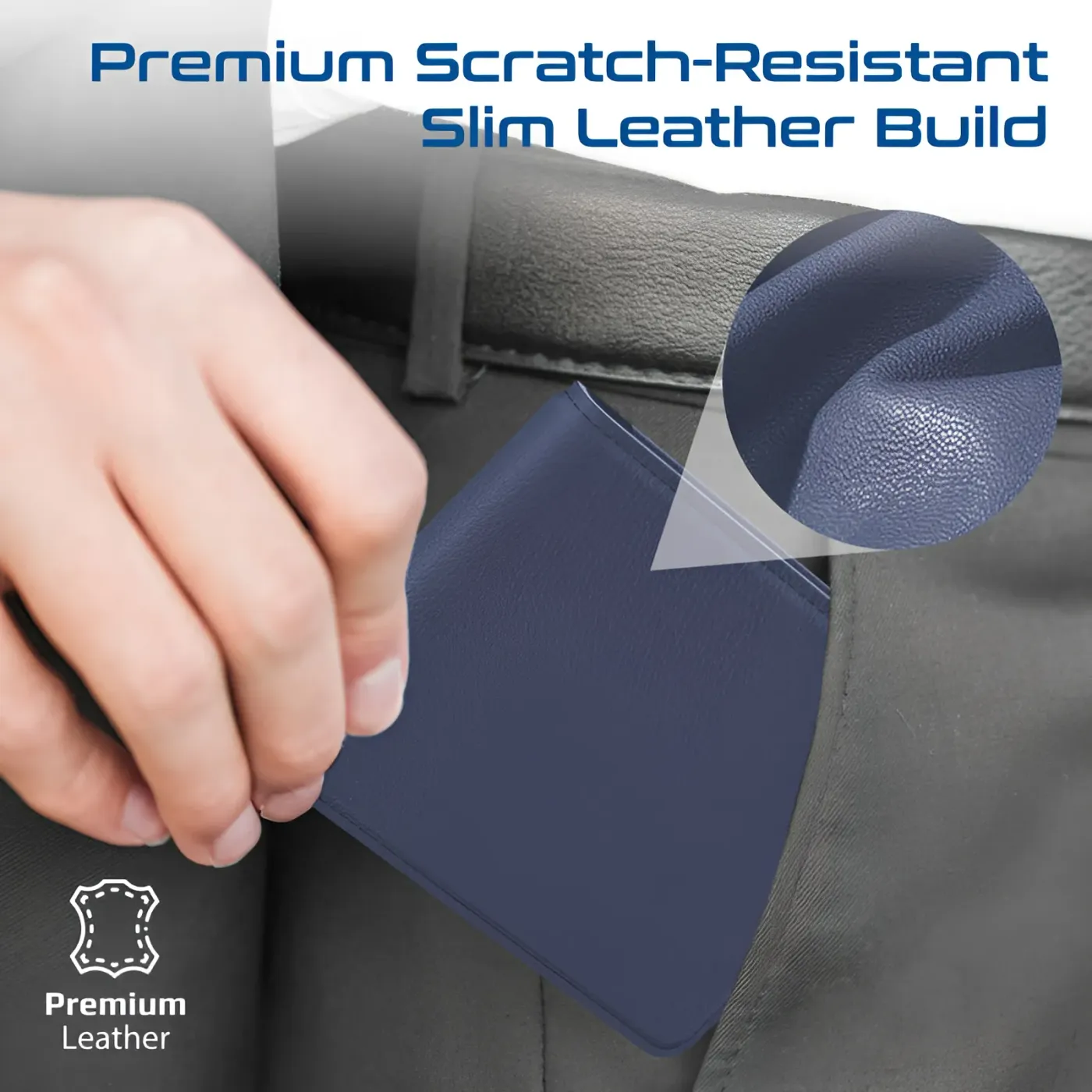 Blue ProWallet charging wirelessly with its interior slots visible