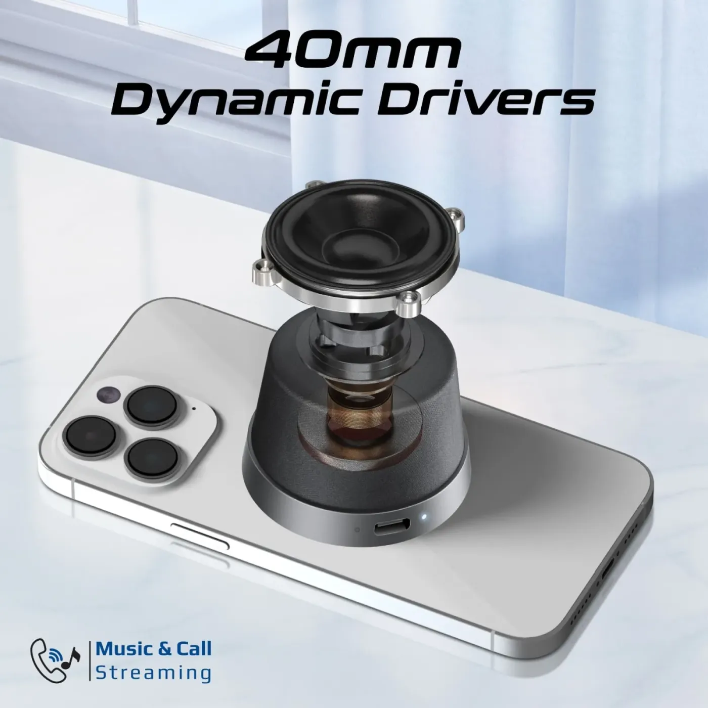 Promate PUNCH magnetic Bluetooth speaker in black shown from the front