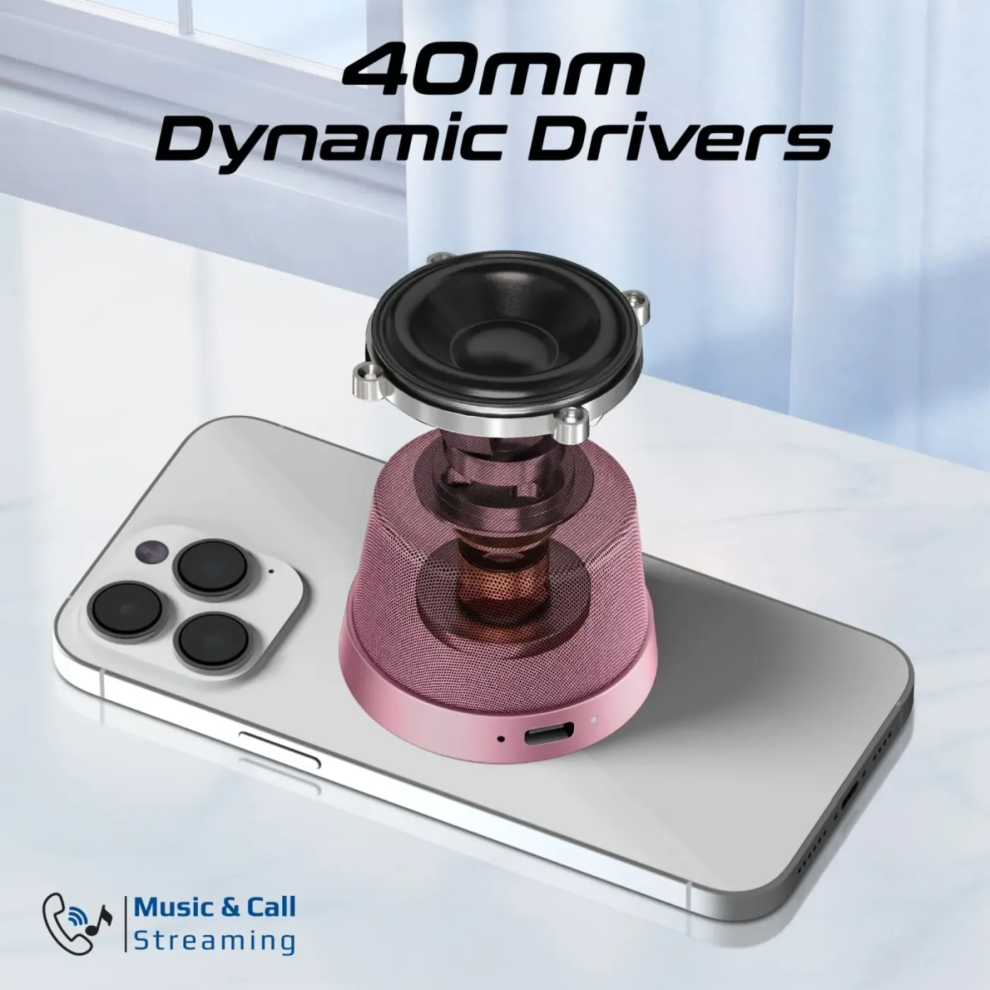 Promate PUNCH magnetic Bluetooth speaker in vibrant pink shown from the front