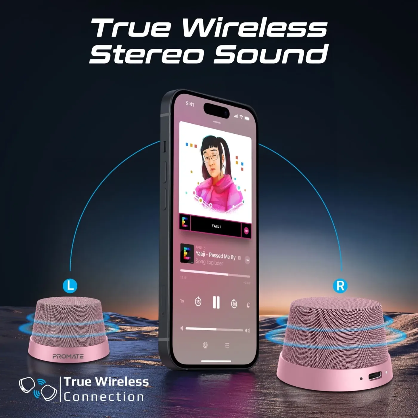 Pink PUNCH speaker photographed from an alternative angle