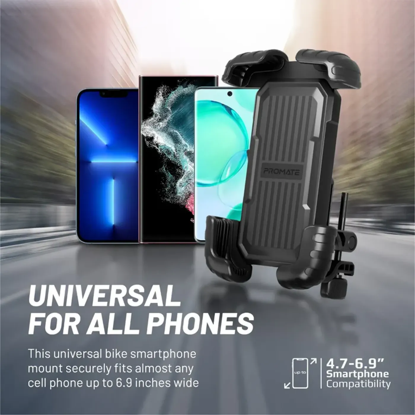 Promate BikeMount-2 handlebar smartphone mount holding a phone