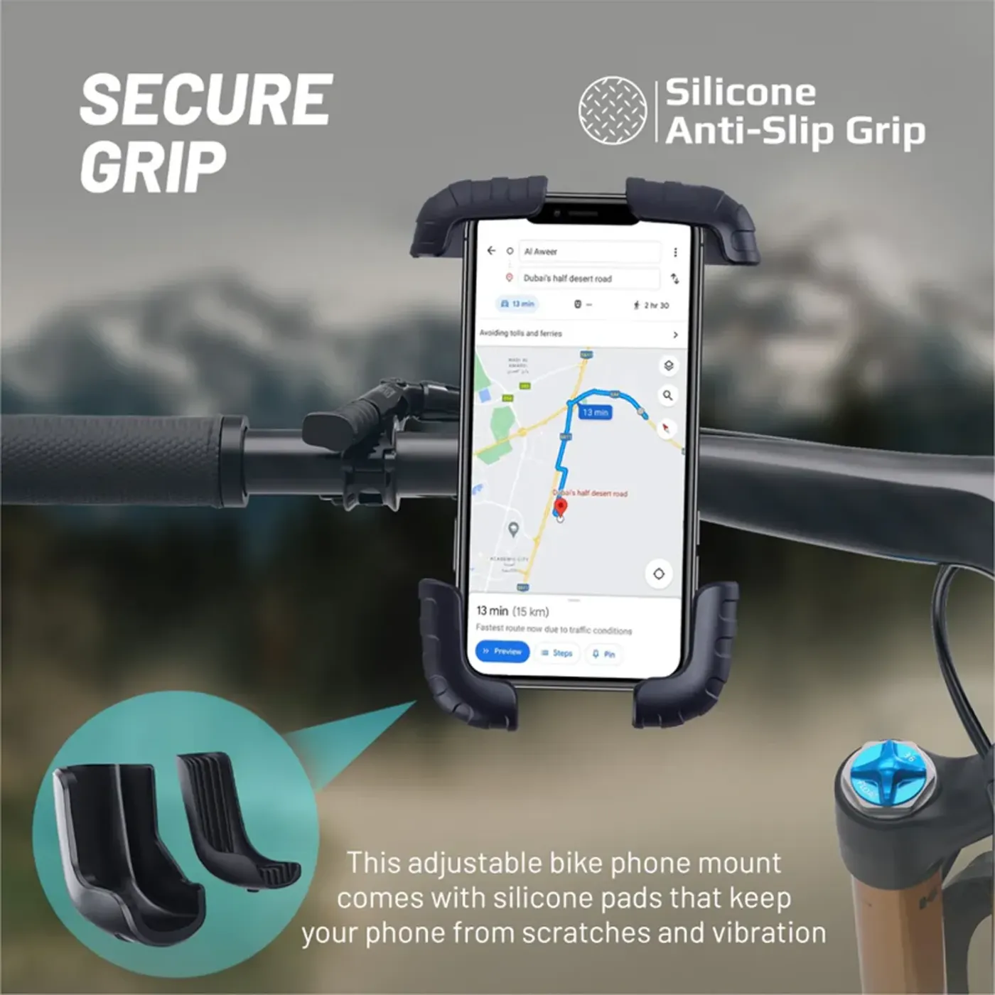 Silicone anti-slip pads on the arms of the BikeMount-2