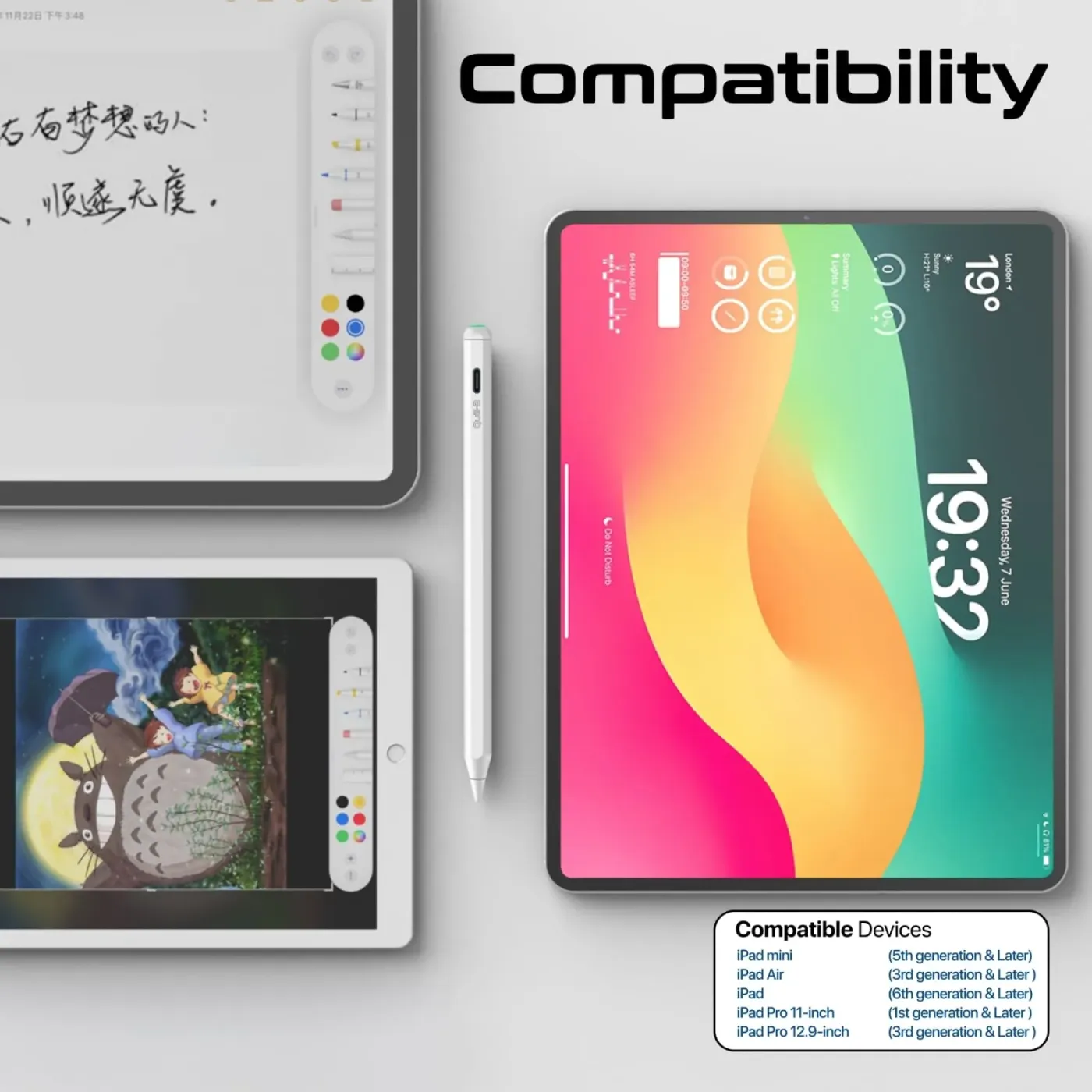 Promate Quill-3 Bluetooth stylus pencil resting beside a tablet