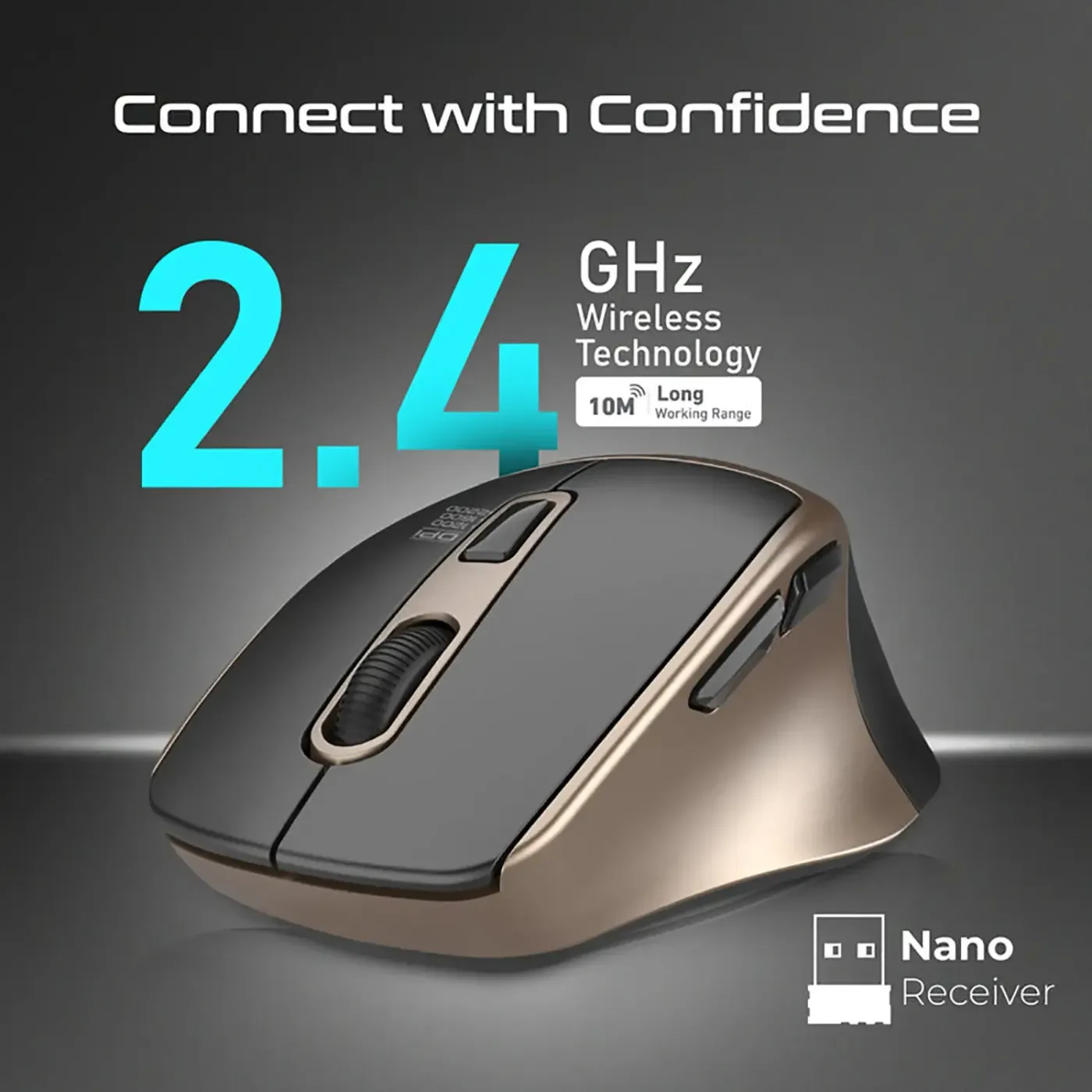 Close view of the click buttons on the Promate Samit wireless mouse