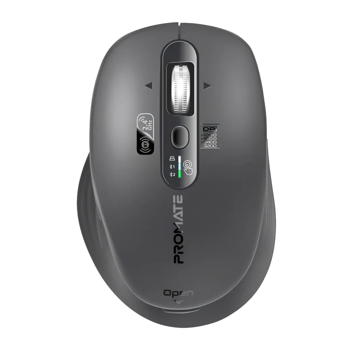Promate SamoTri tri-connect wireless mouse in black, top view