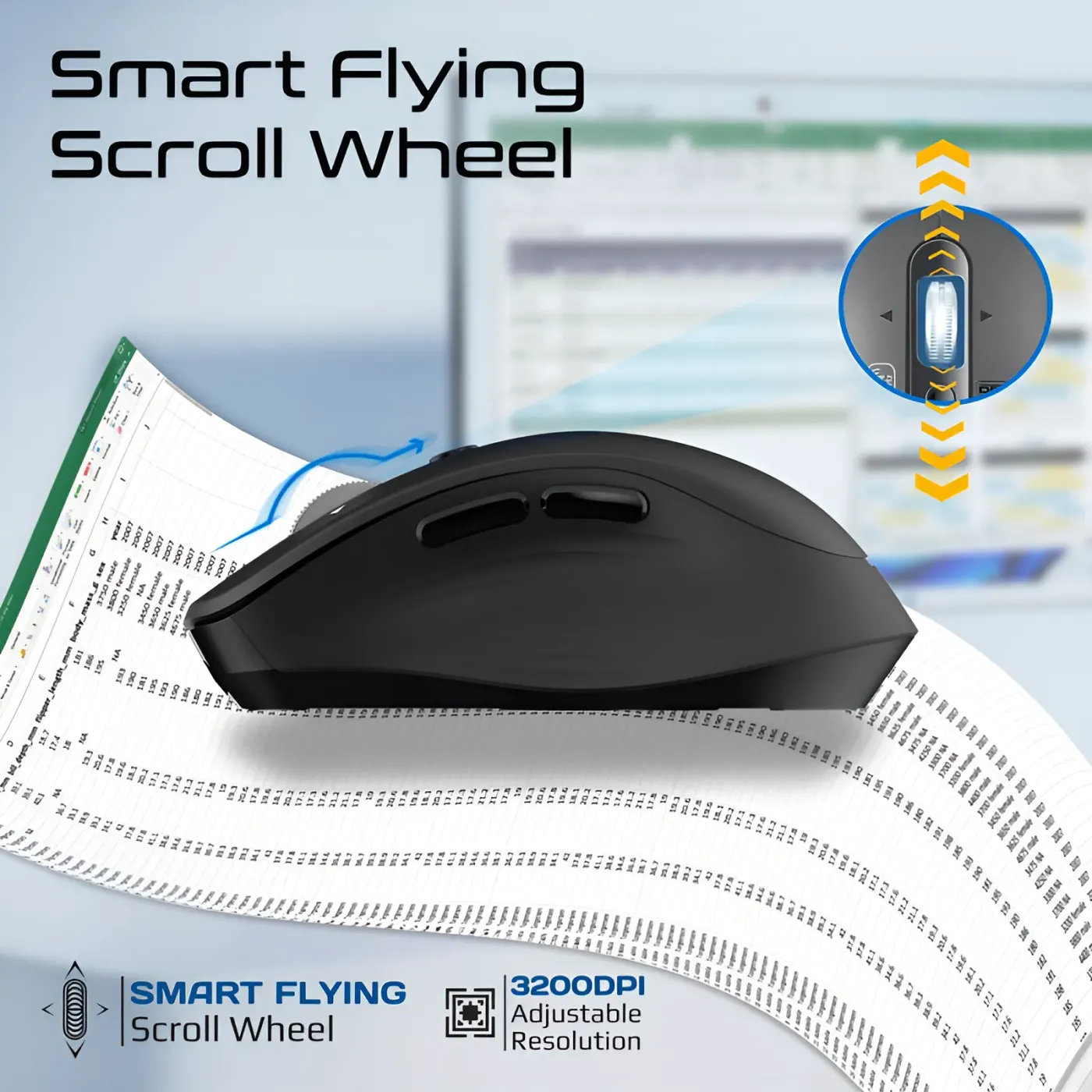DPI adjustment button on top of the Promate SamoTri wireless mouse