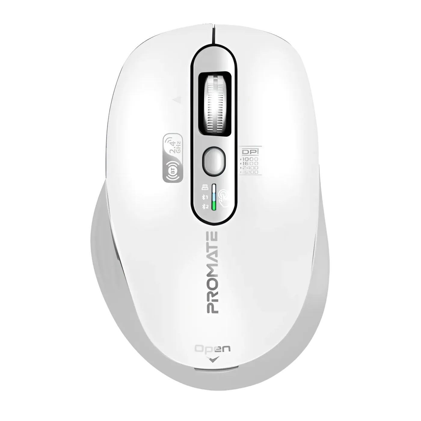 Promate SamoTri tri-connect wireless mouse in white, top view