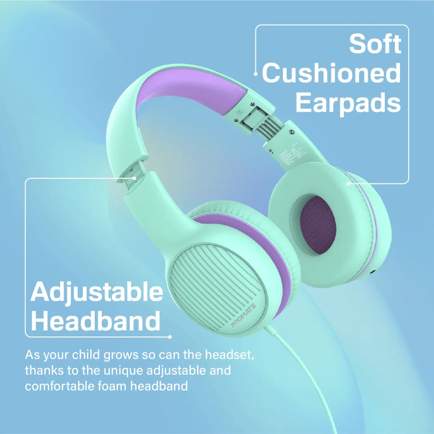 Front view of the Promate Simba headset with the adjustable headband extended