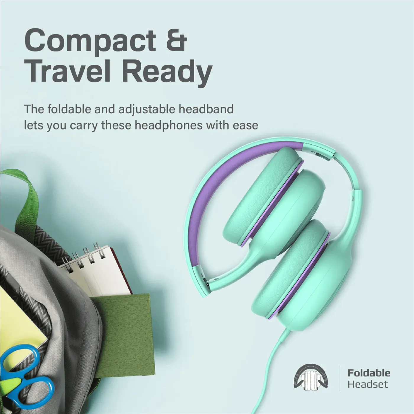 Back view of the emerald Simba headset showing its soft cushioned earmuffs