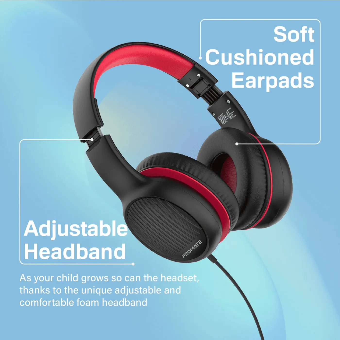 Cushioned earpads on the Promate Simba onyx kids headset