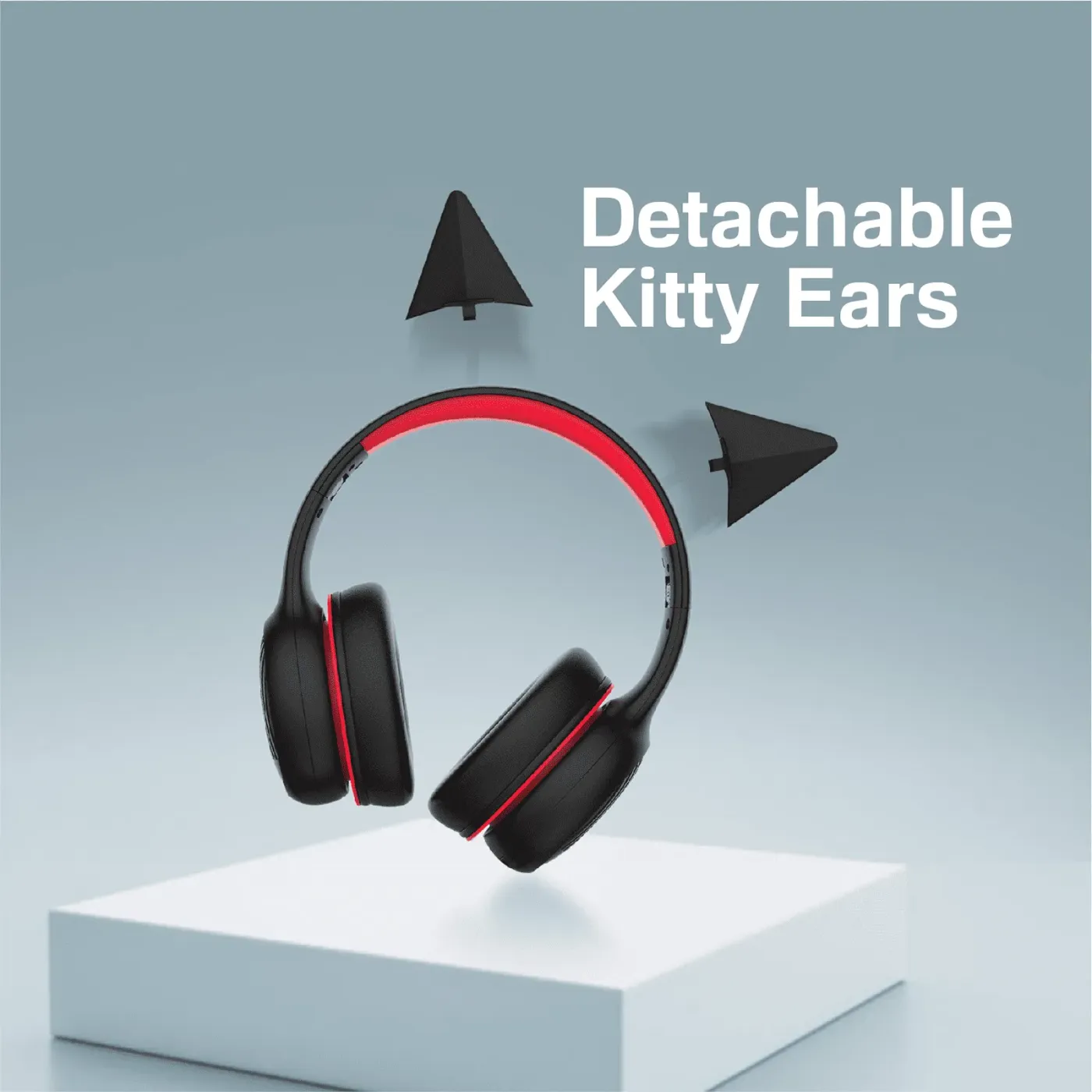 Promate Simba headset folded with its tangle-free 1.2m AUX cable connected to a device