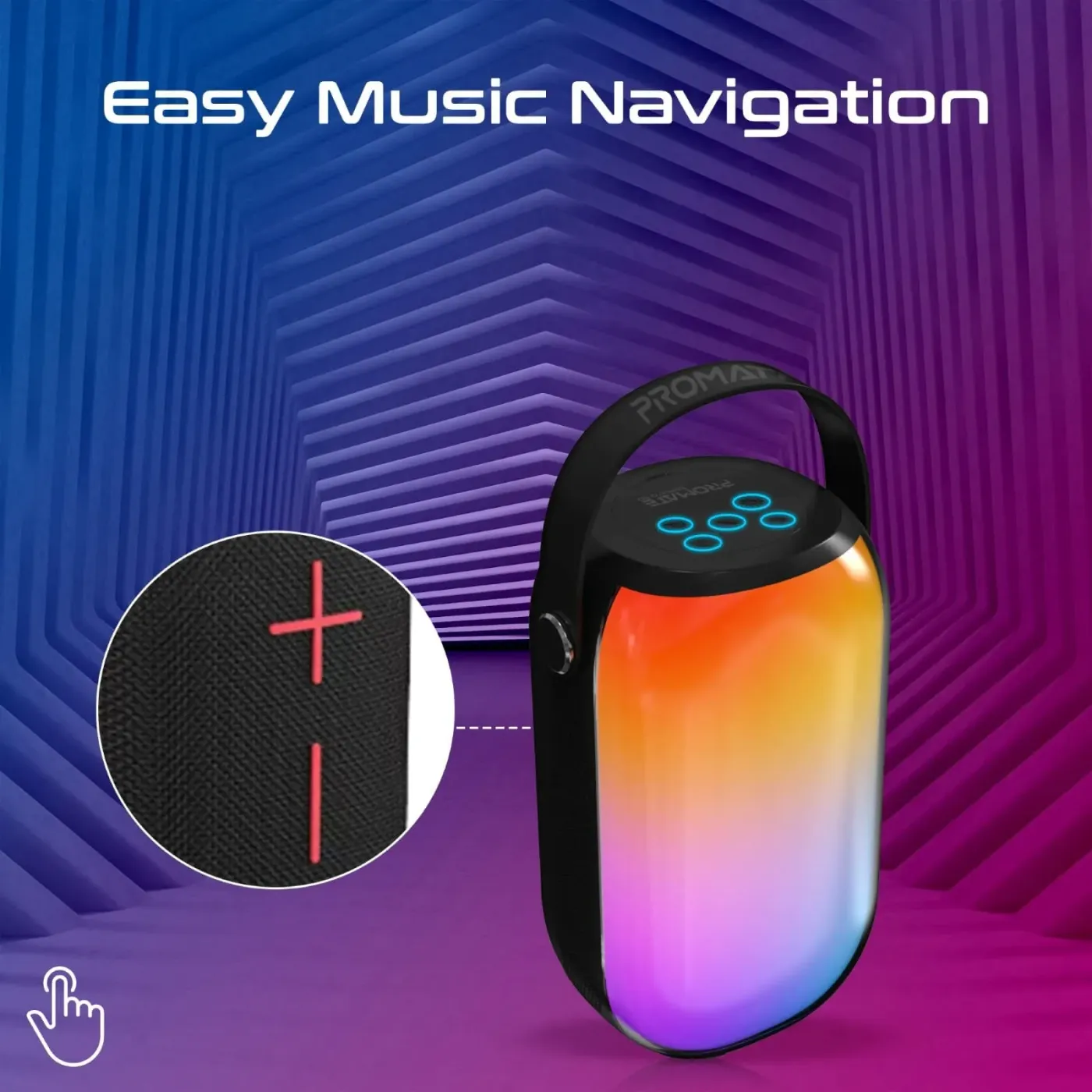 Promate Spectro-20 speaker with its rainbow RGB lighting active