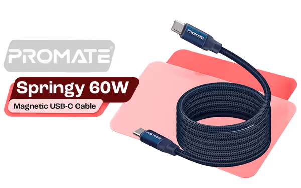 Promate Springy 60W Magnetic USB-C Cable — Fast Charge & Sync - image 1 Promate Springy 60W Magnetic USB-C Cable — Fast Charge & Sync - image 1