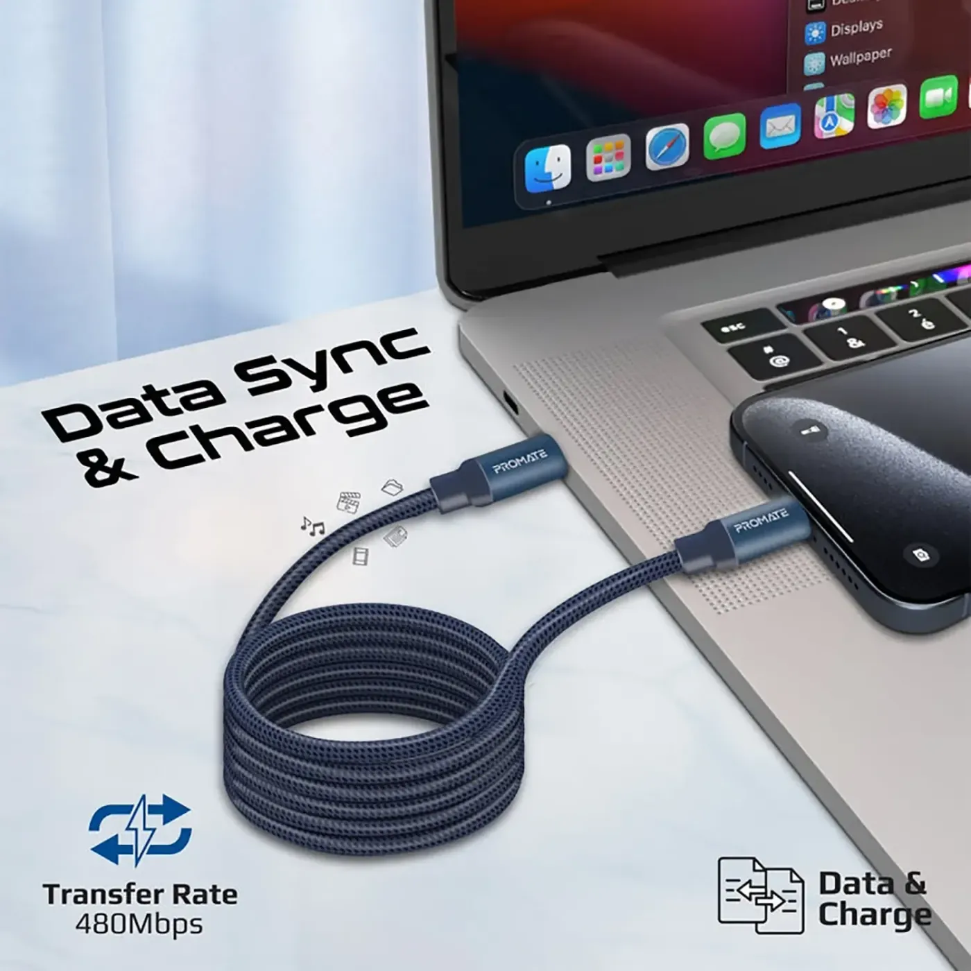 Both reversible USB-C connectors of the blue Springy cable