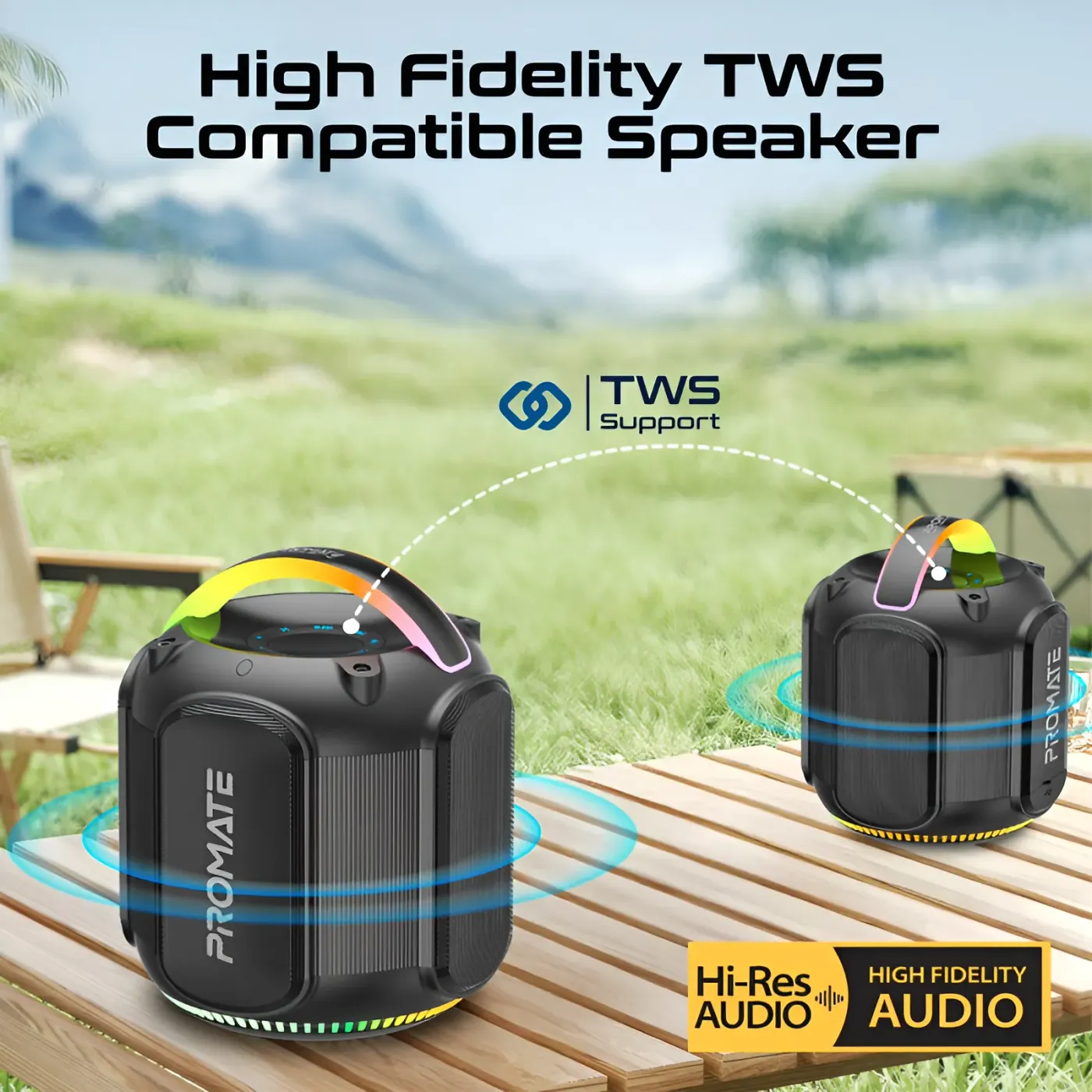 Promate STRIKE-80 speaker paired with a smartphone over Bluetooth