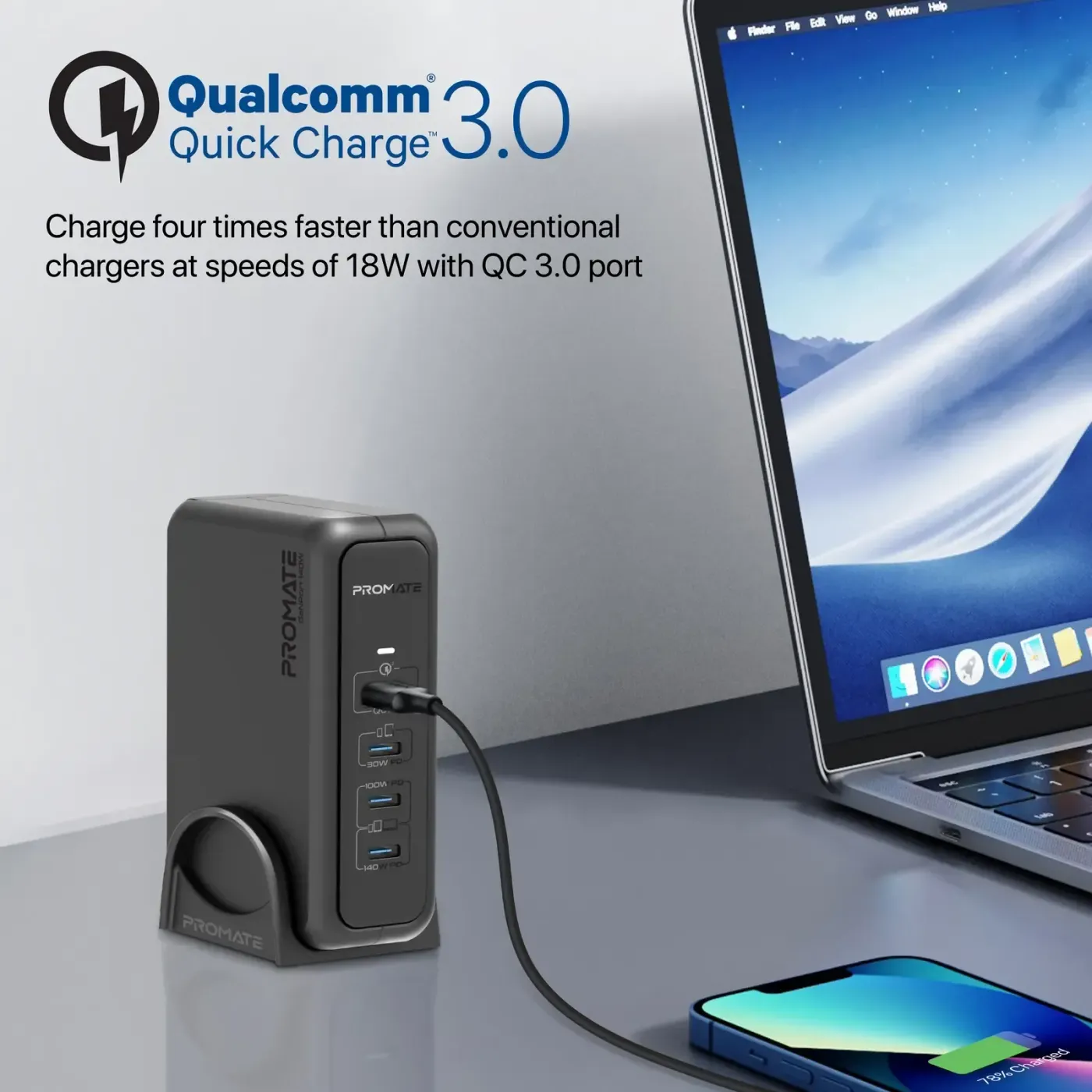 Second 100W USB-C port on the Promate GANPORT-140W charging station