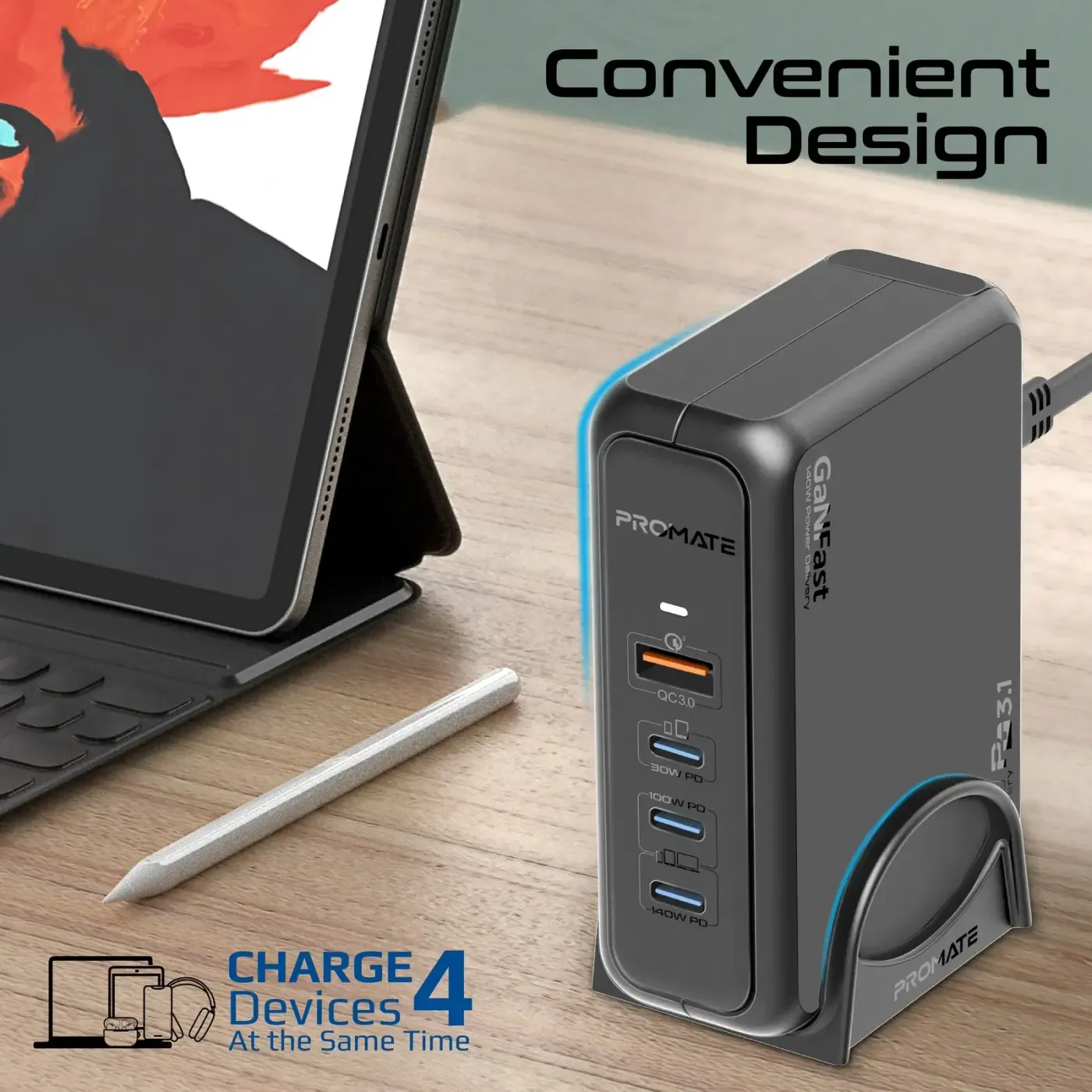 USB-A Quick Charge 3.0 port on the Promate GANPORT-140W