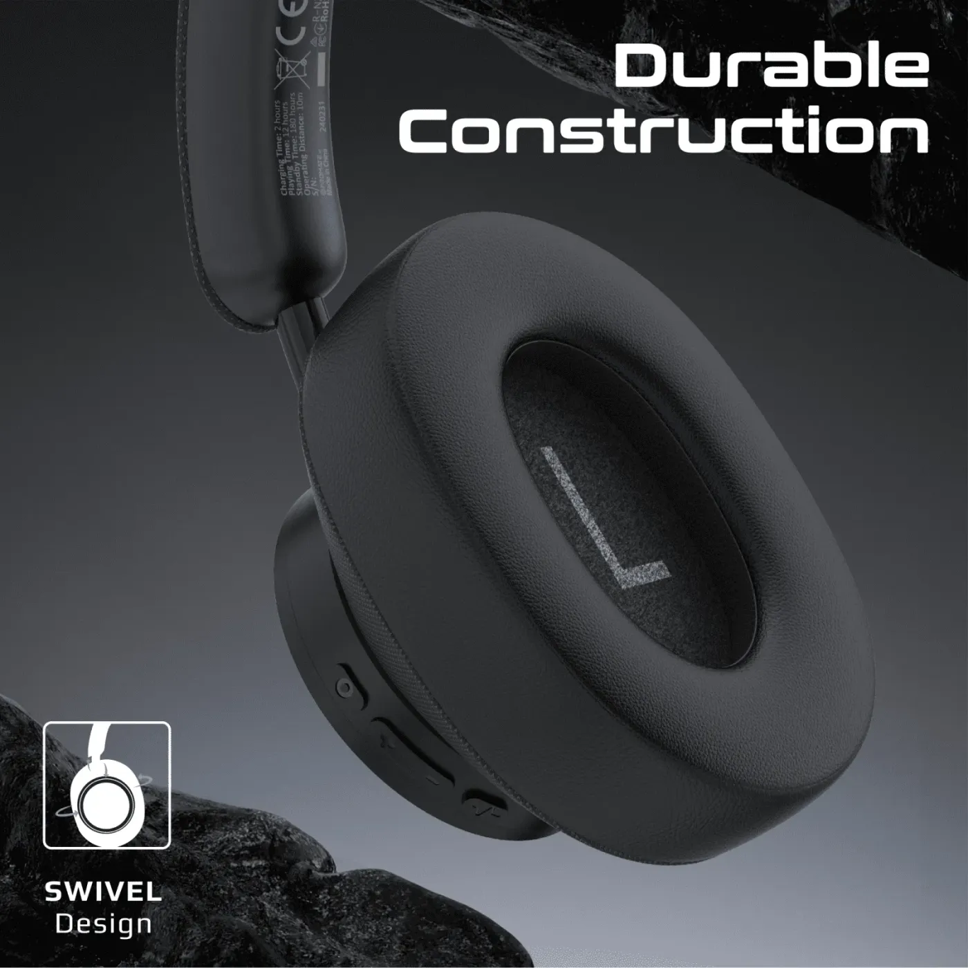 Promate Takt headphones folded into their compact travel position