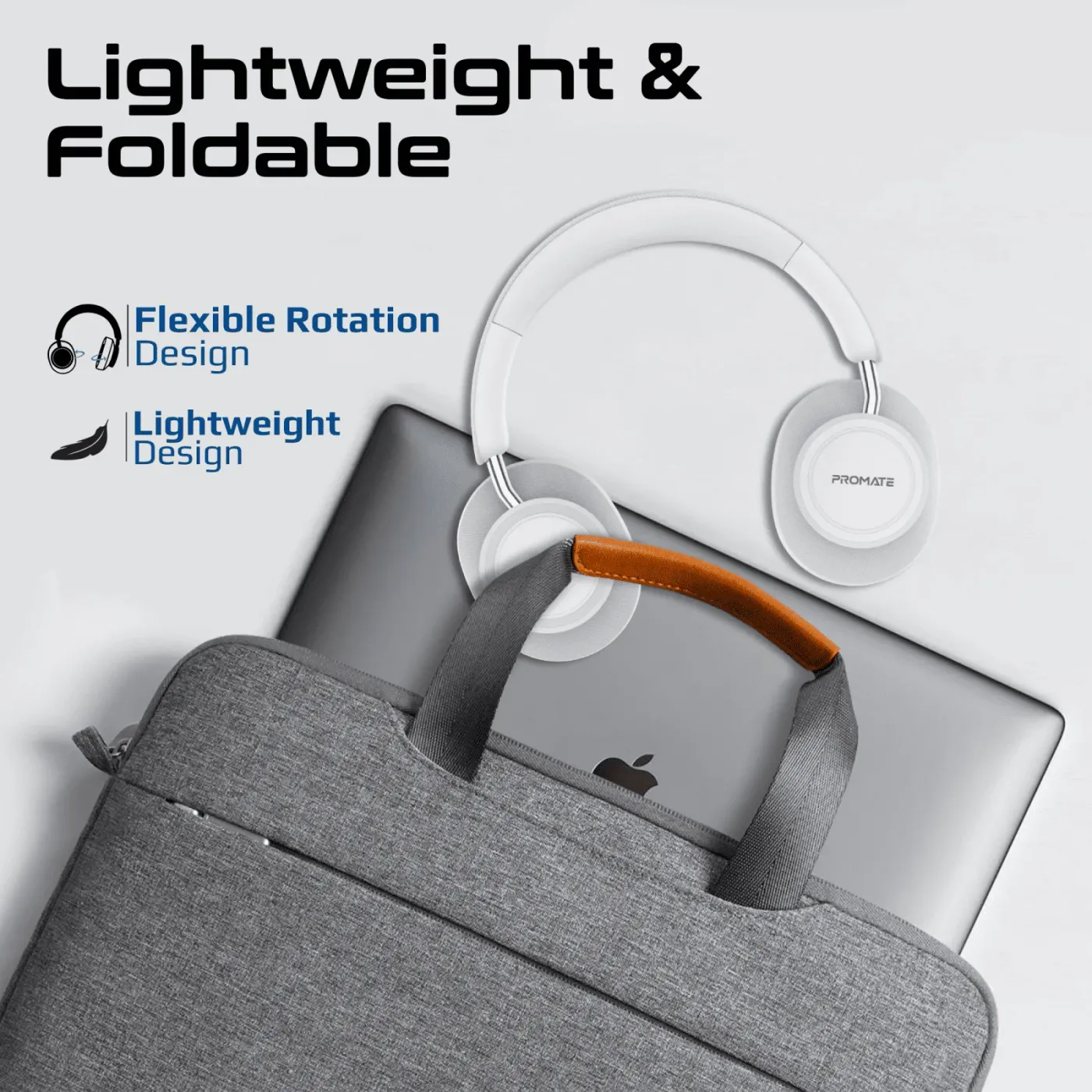 Promate Takt white headphones shown with their audio cable attached