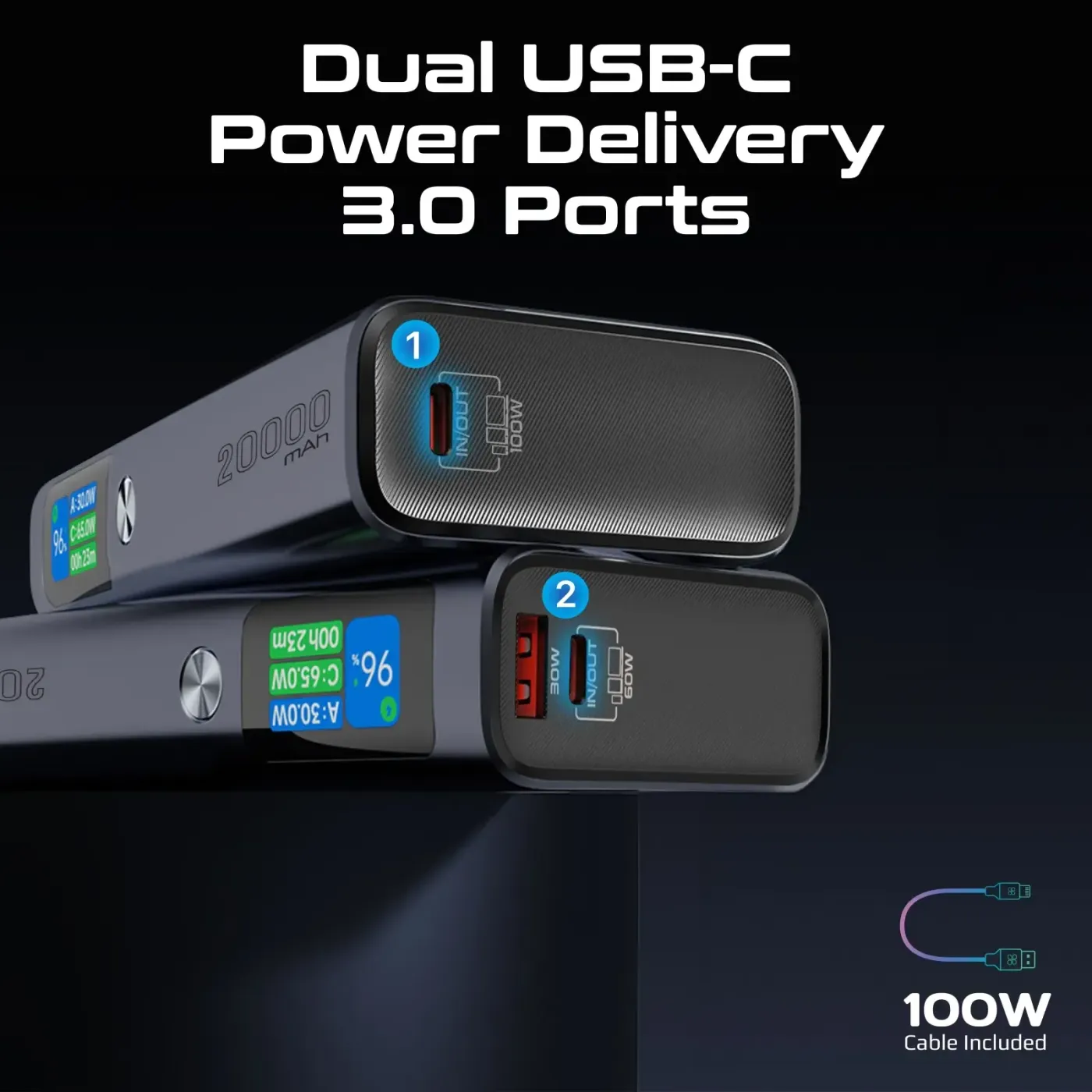 Charging port row on the Promate Titan-130 power bank