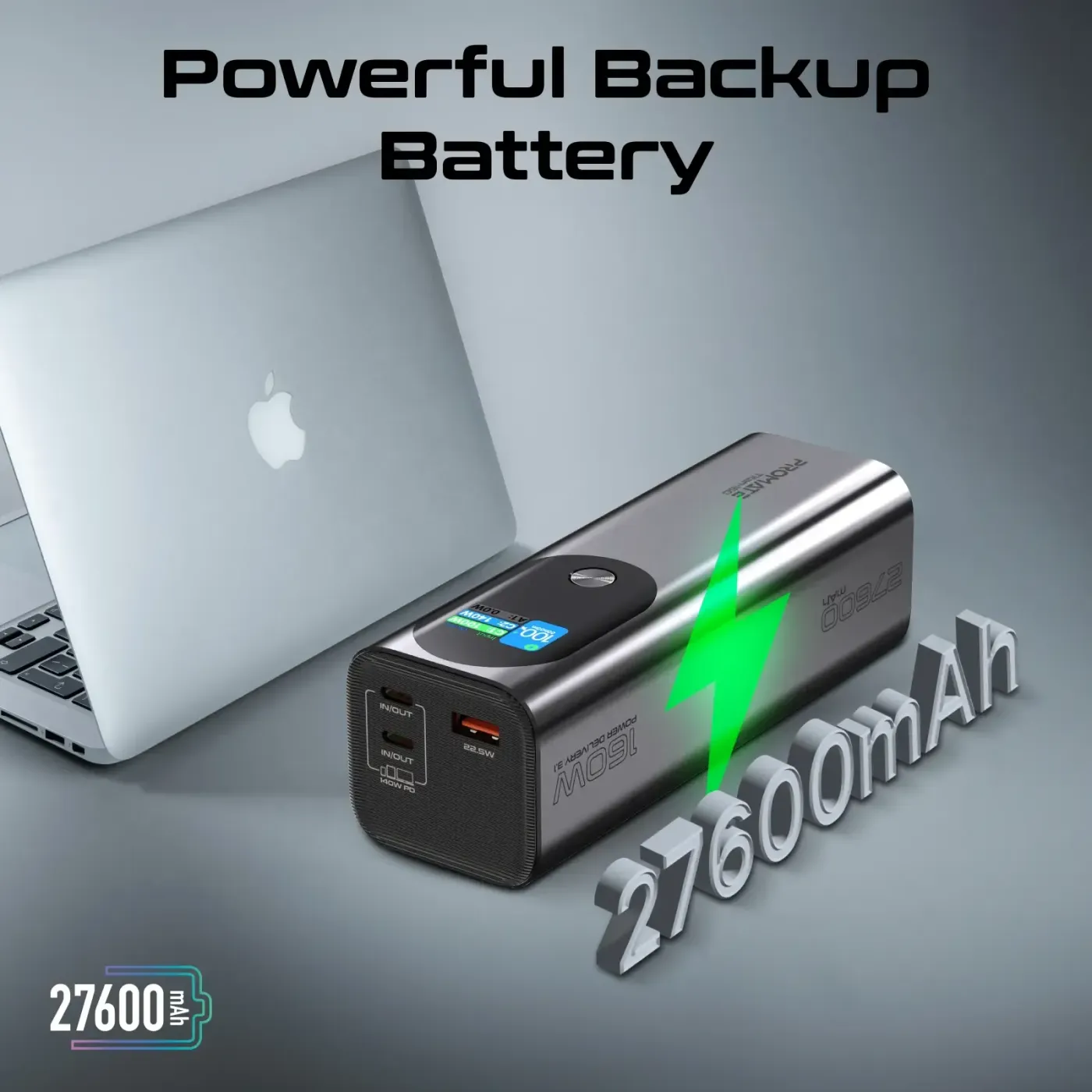 Metal casing of the Promate Titan-160 power bank shown in detail