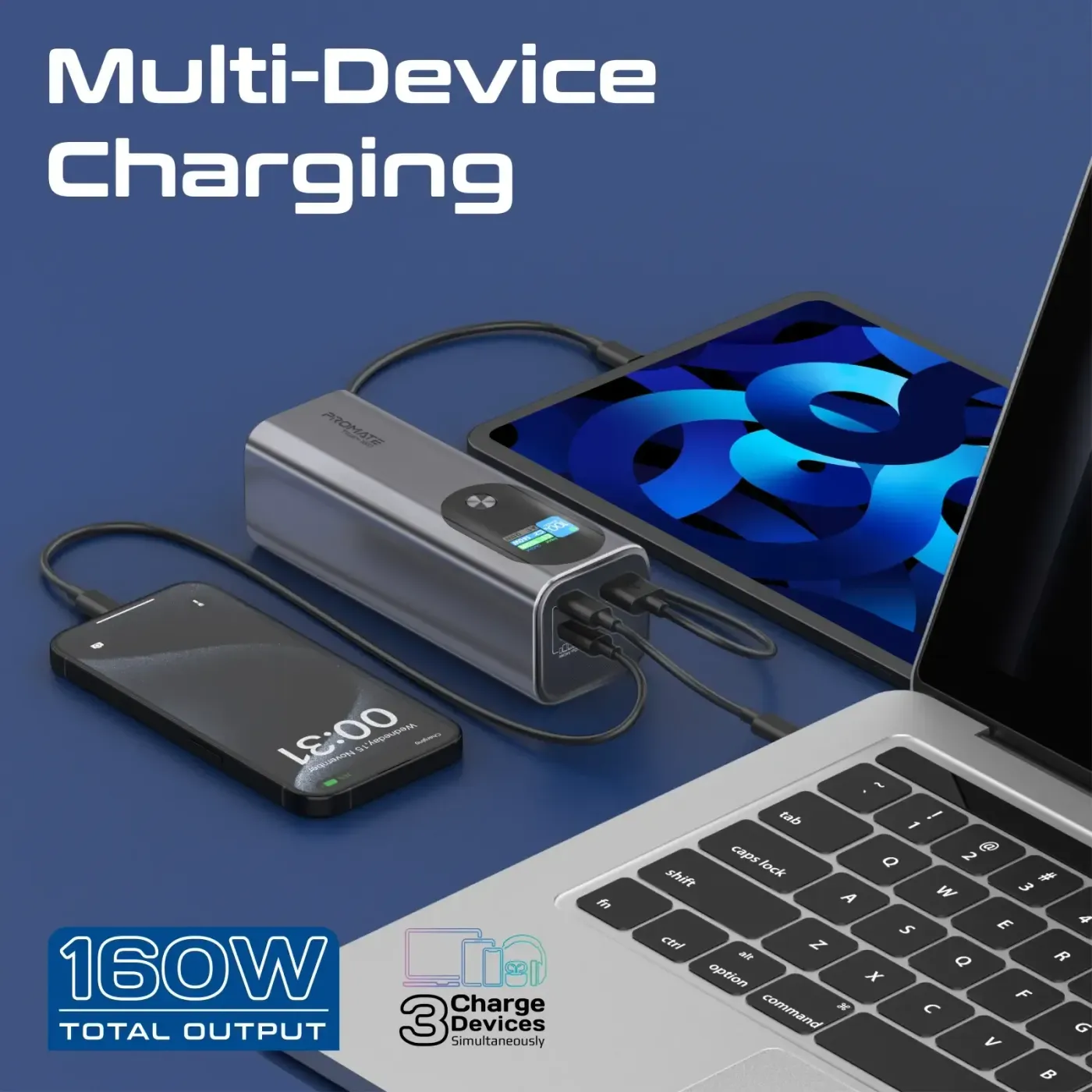 Slim profile of the Titan-160 power bank held in one hand