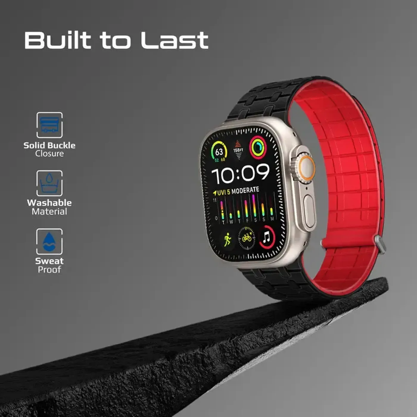 Black Track strap wrapped around a wrist