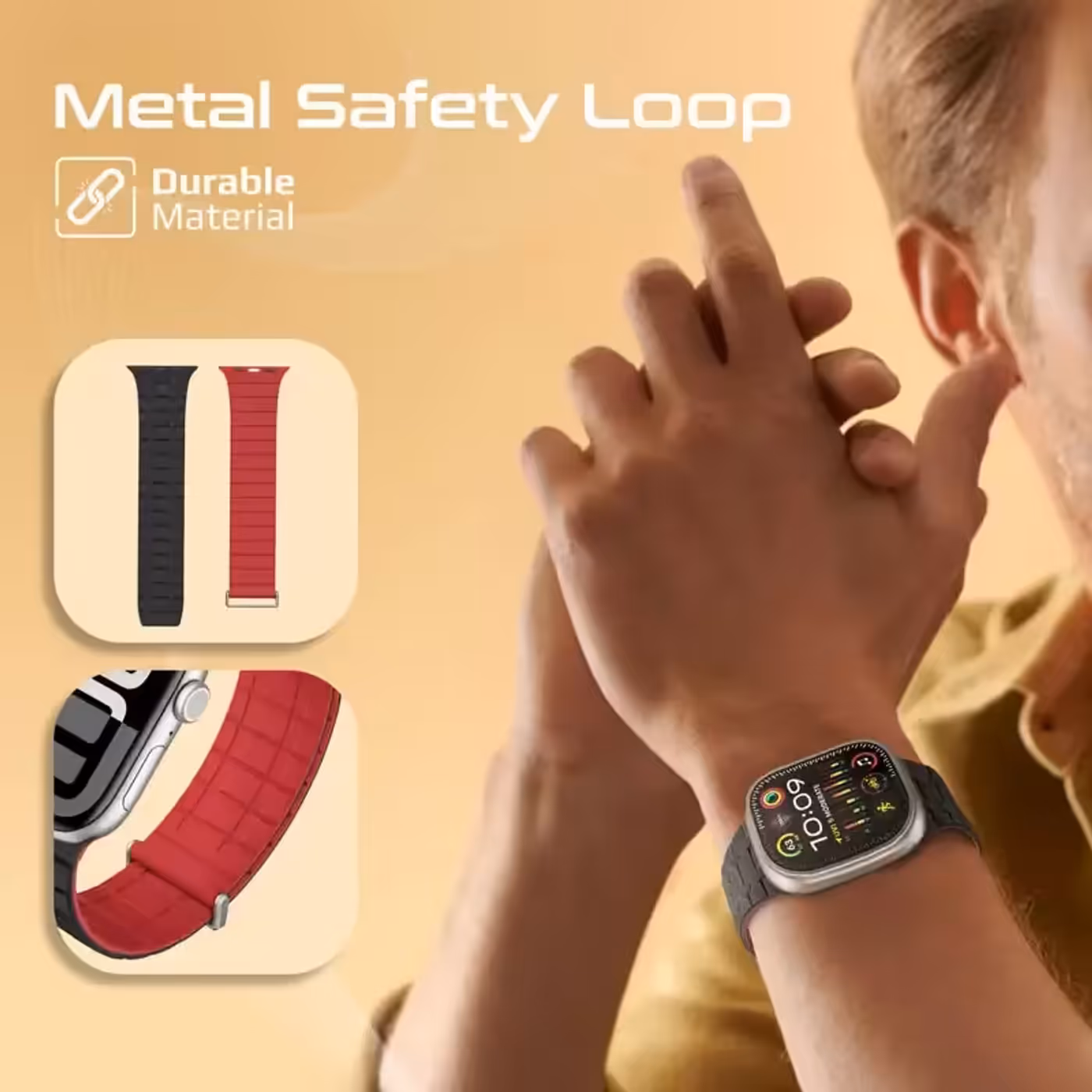 Metal safety loop fitted to the back of the Promate Track watch strap