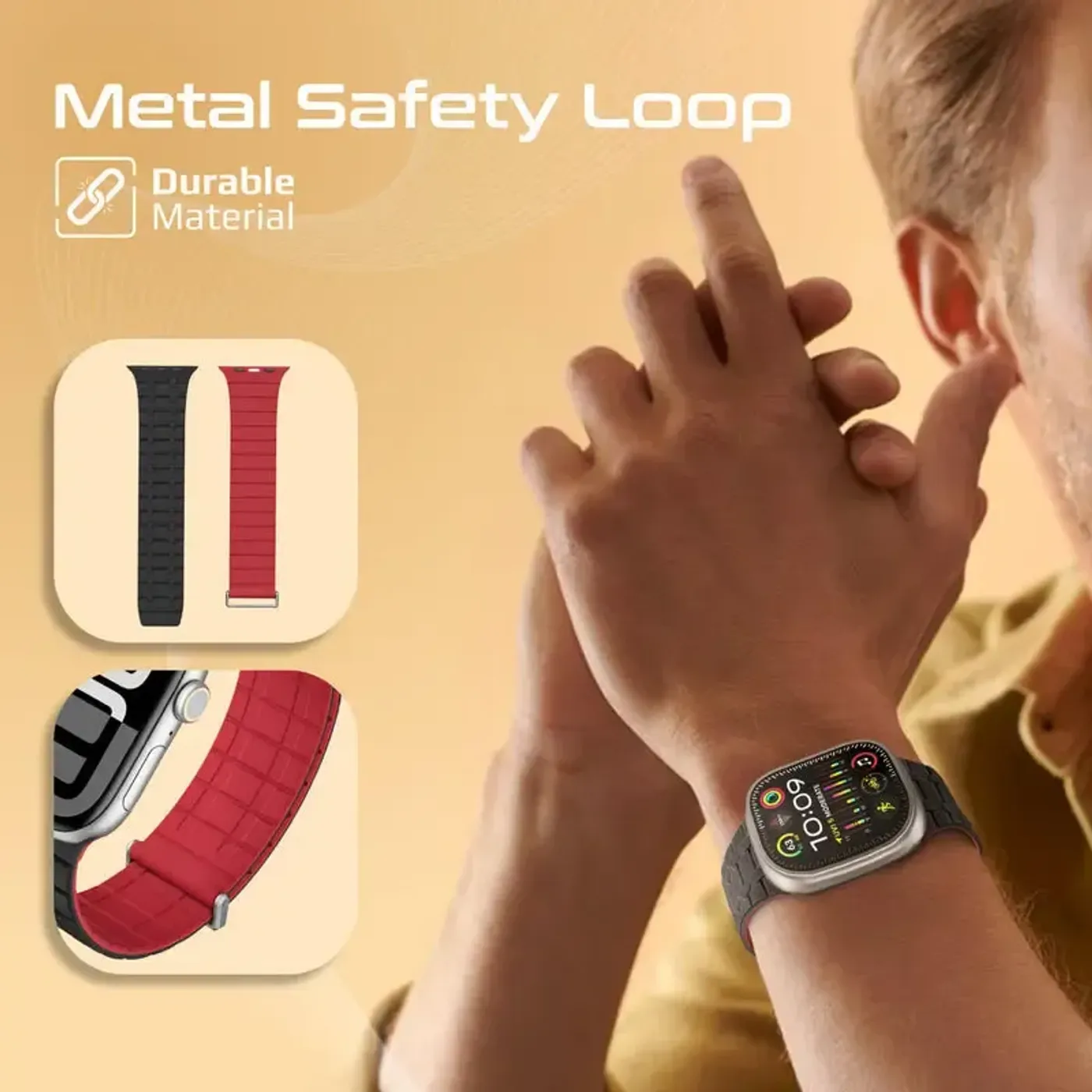 Close view of the black silicone band surface