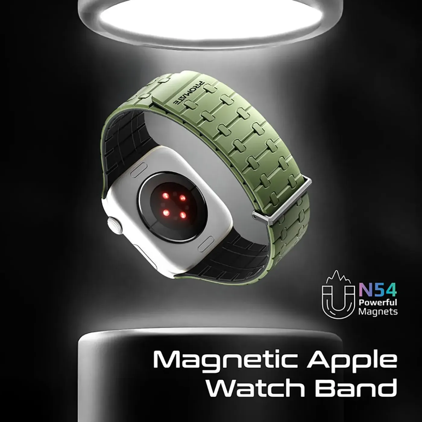 Promate Track magnetic silicone Apple Watch strap in midnight green