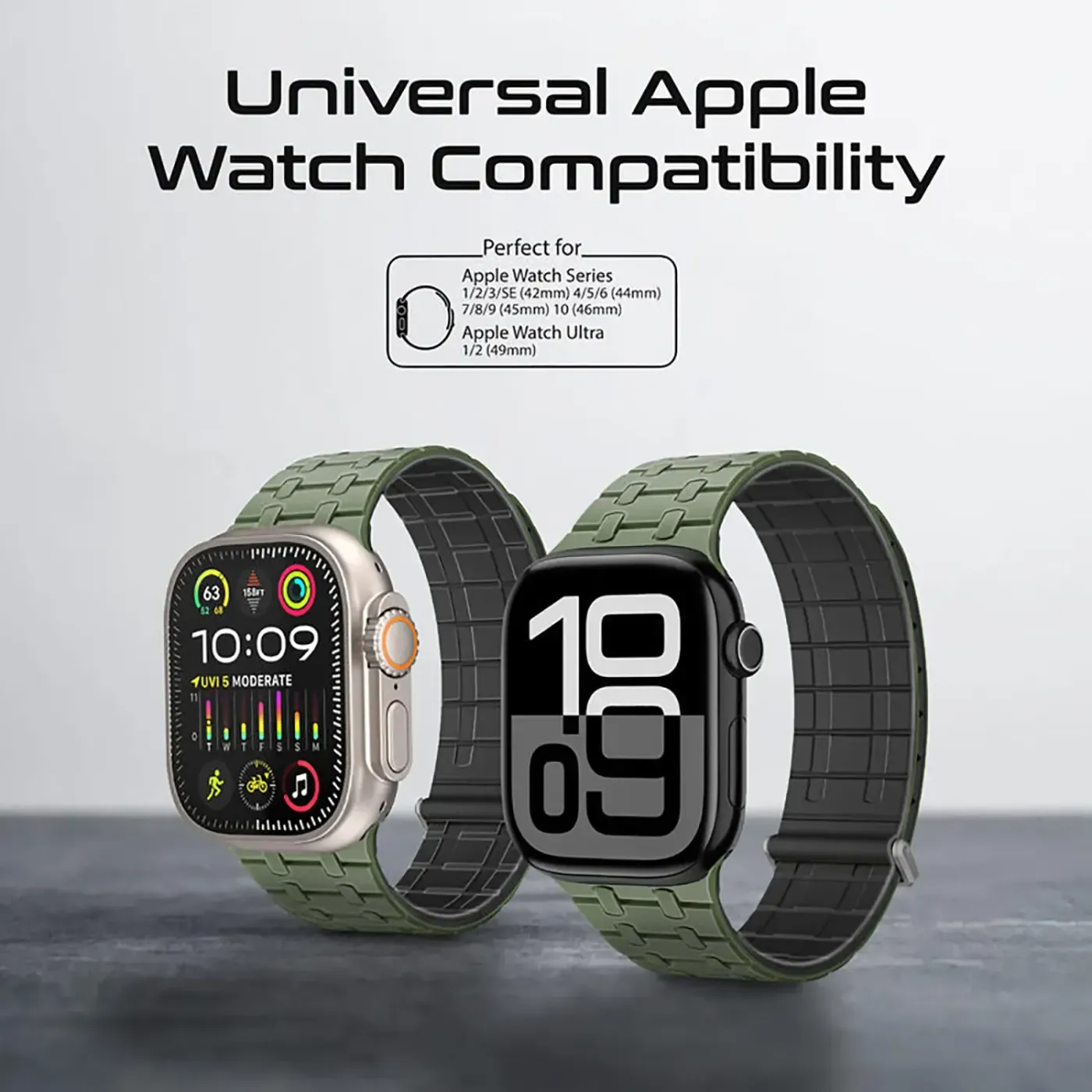 Midnight green Promate Track watch strap laid flat