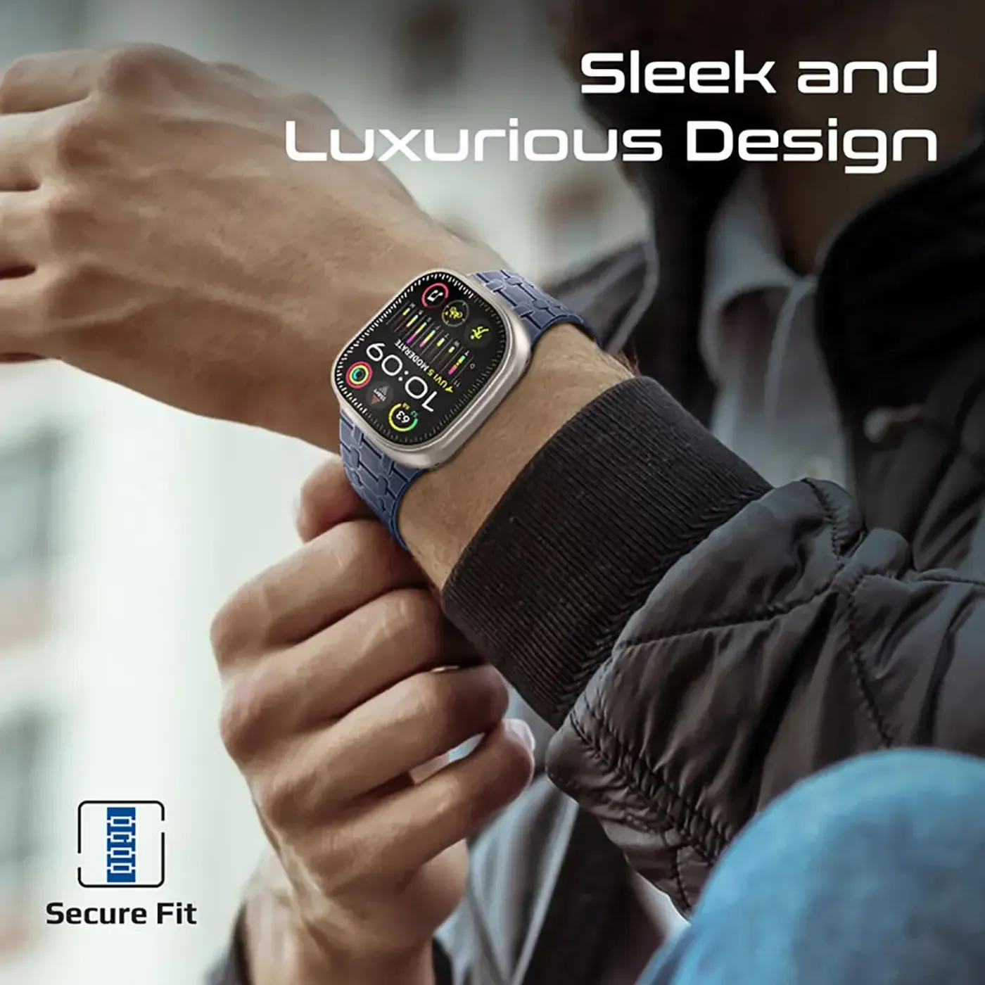 Track strap lugs aligned with an Apple Watch case