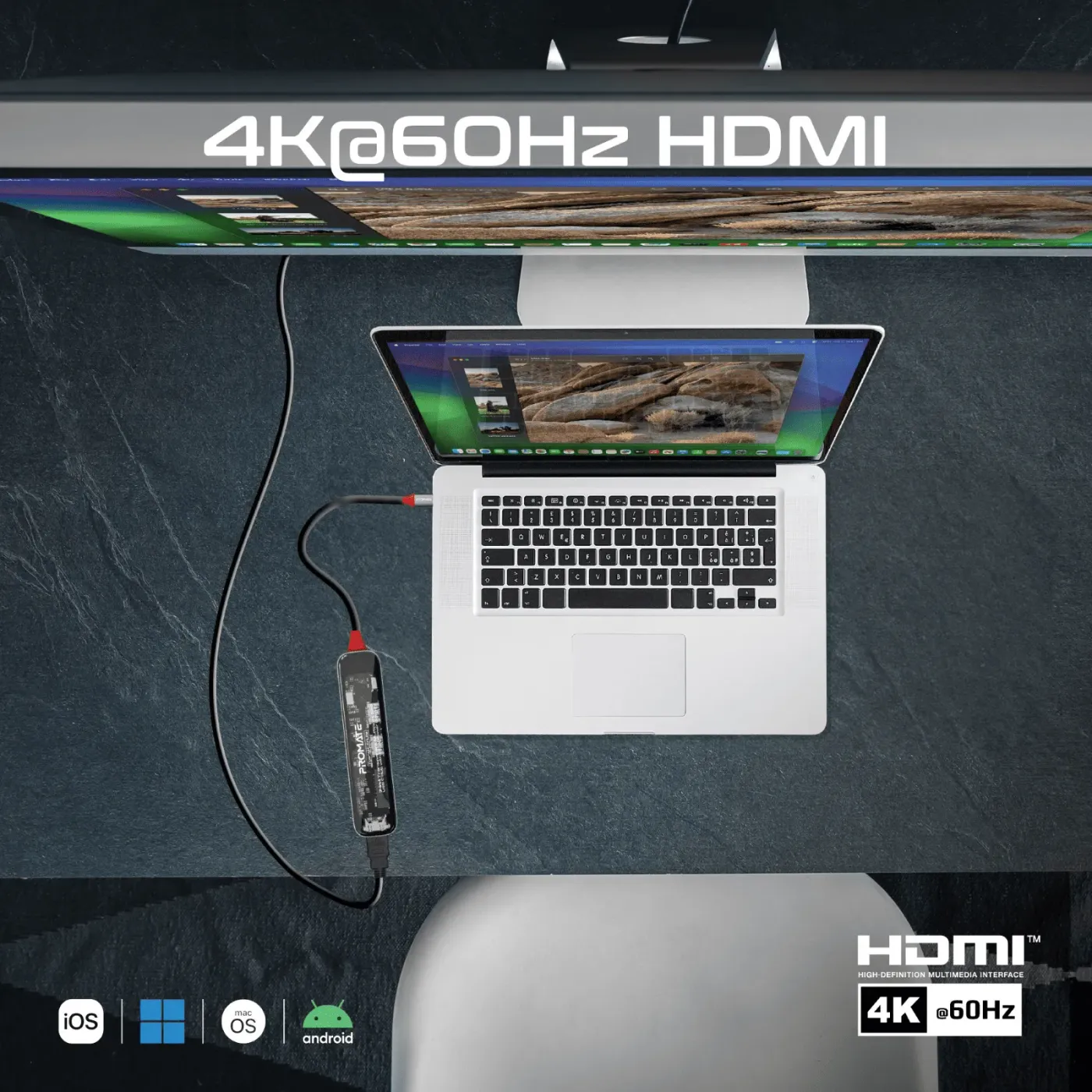 TransHub Lite docking station connected to a laptop on a desk
