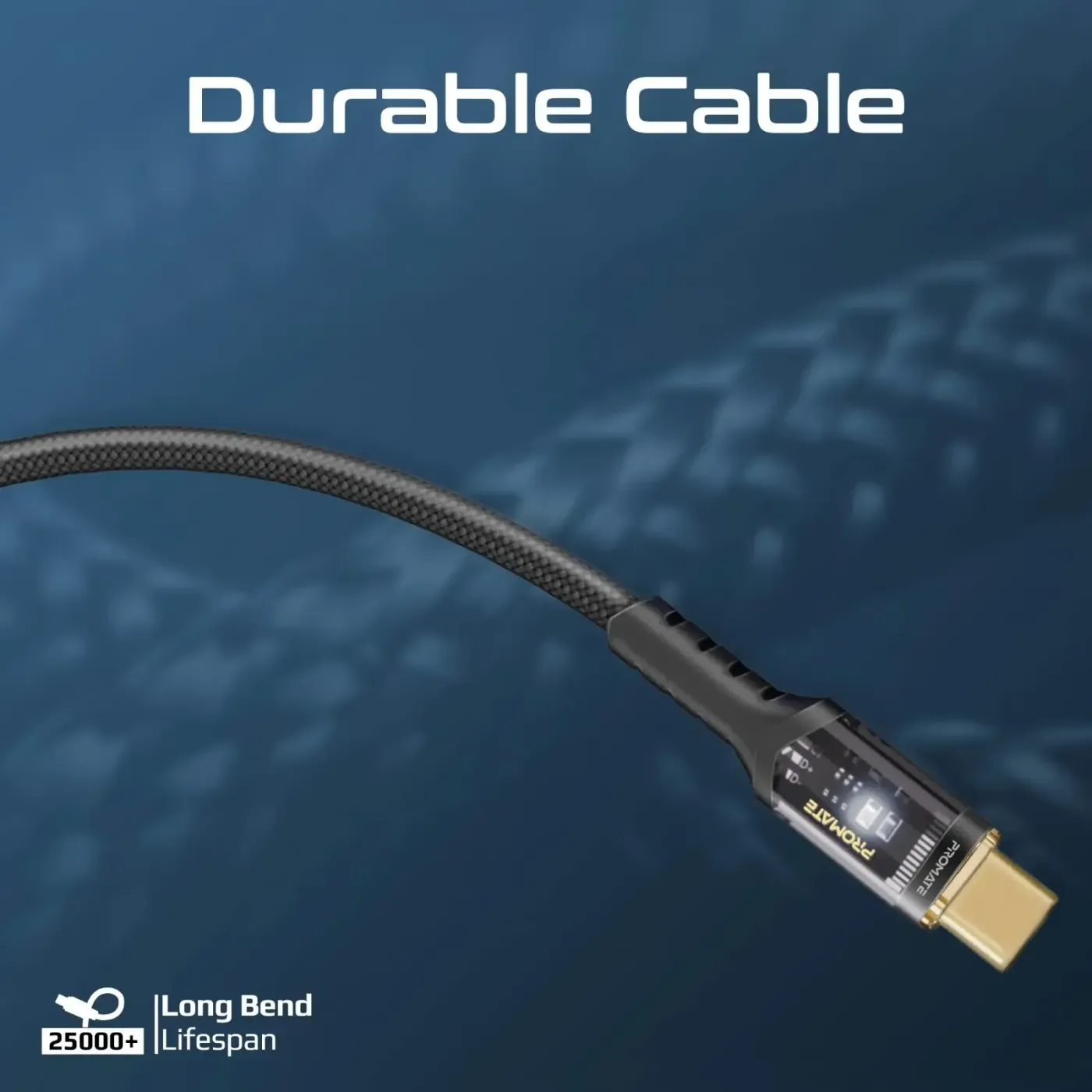 Promate 1.2 Meter USB-C Charging Cable with LED Light - Second View - Desktop