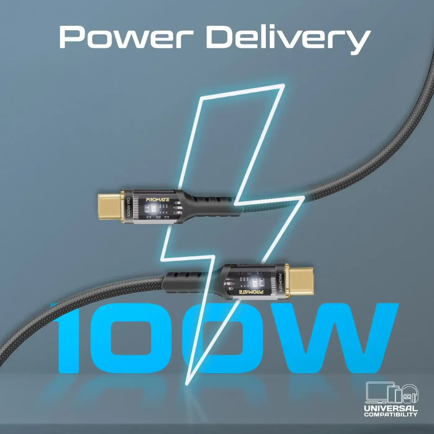 USB-C connectors on both ends of the Promate LUCIDLINE-CC200